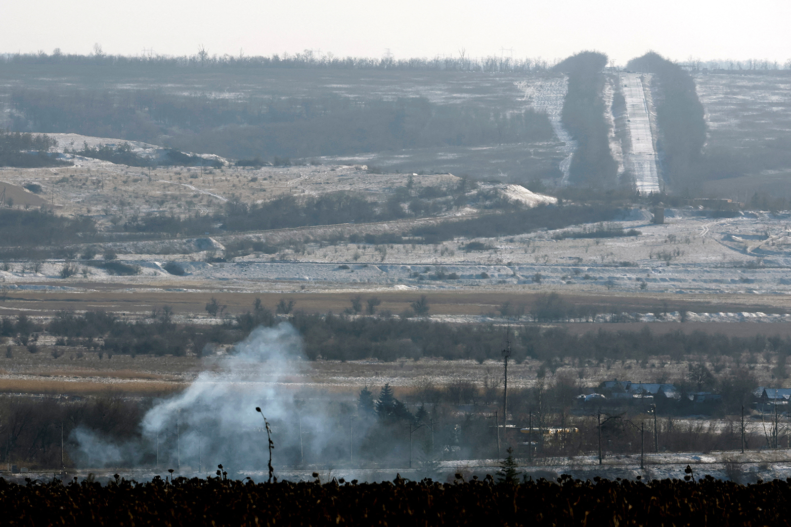 Plumes of smoke rise from a Russian strike in Bakhmut on January 7.