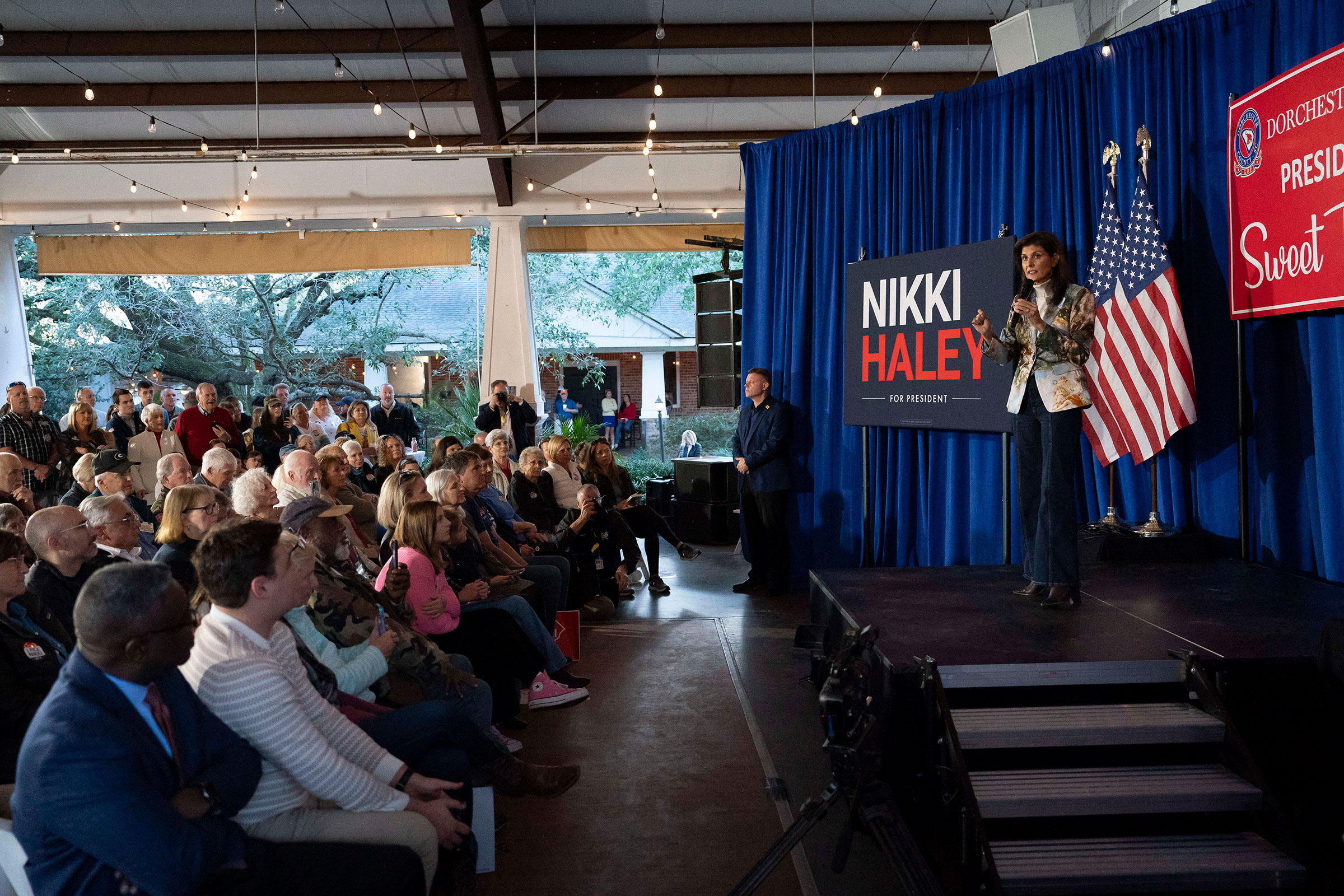 Nikki Haley speaks at a campaign event at Summerville Country Club on February 13 in Summerville, South Carolina. 