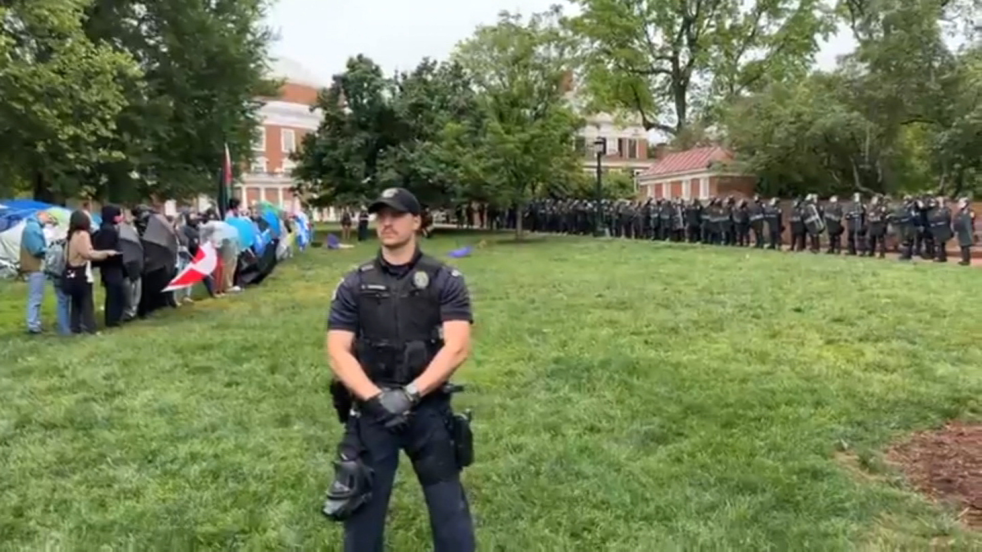 Police are seen during a pro-Palestinian protest at the University of Virginia in Charlottesville on May 4.