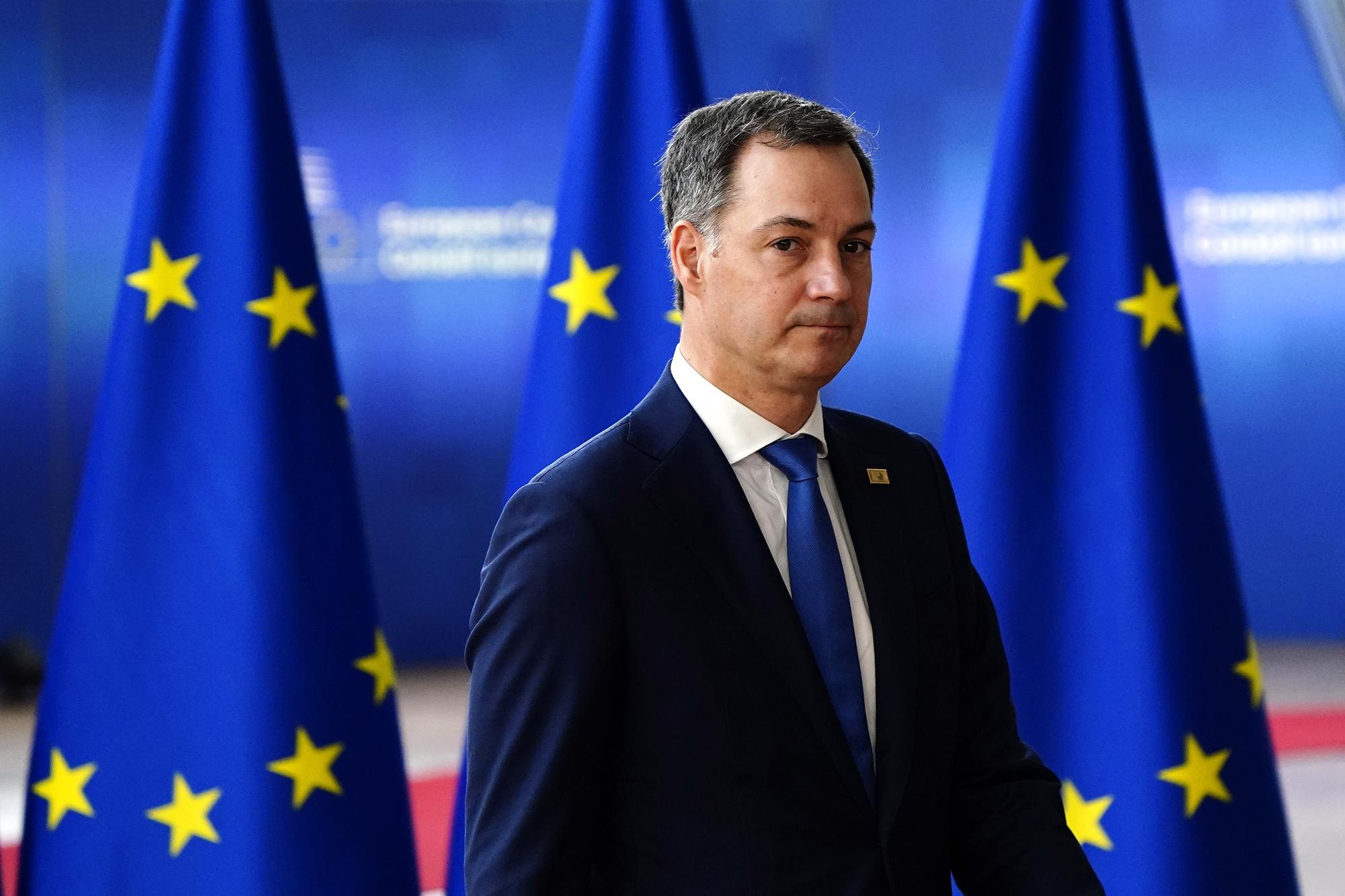 Belgium's Prime Minister Alexander De Croo arrives at a European Union Council Meeting on March 24, in Brussels, Belgium. 