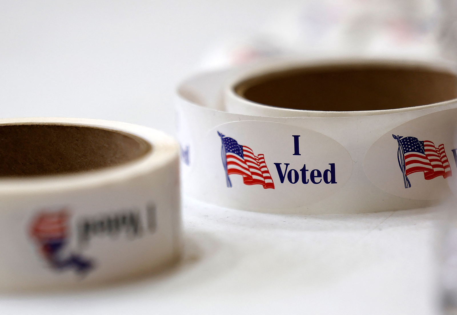 “I voted” stickers are seen in Dearborn, Michigan, on February 27. 