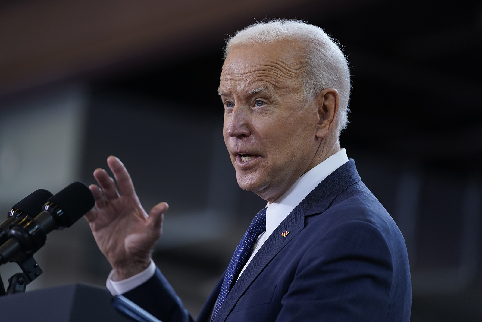 President Joe Biden delivers a speech on infrastructure spending at Carpenters Pittsburgh Training Center on Wednesday, March 31, in Pittsburgh. 
