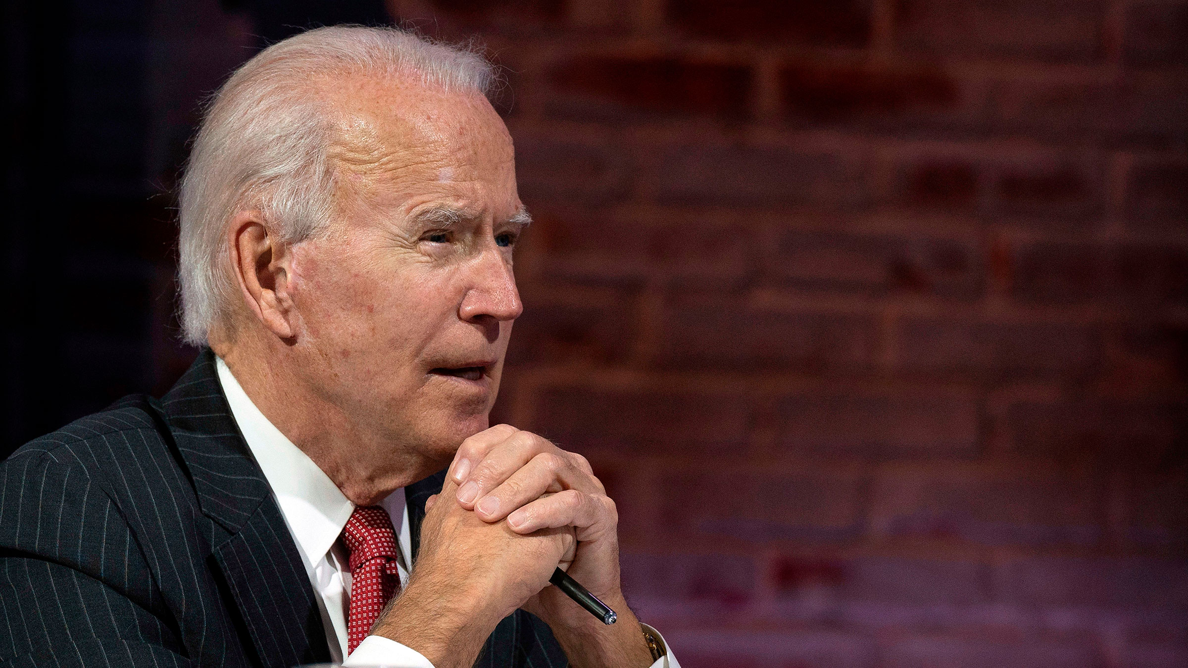 President-elect Joe Biden speaks virtually with the National Governors Association's executive committee in Wilmington, Delaware, on November 19.