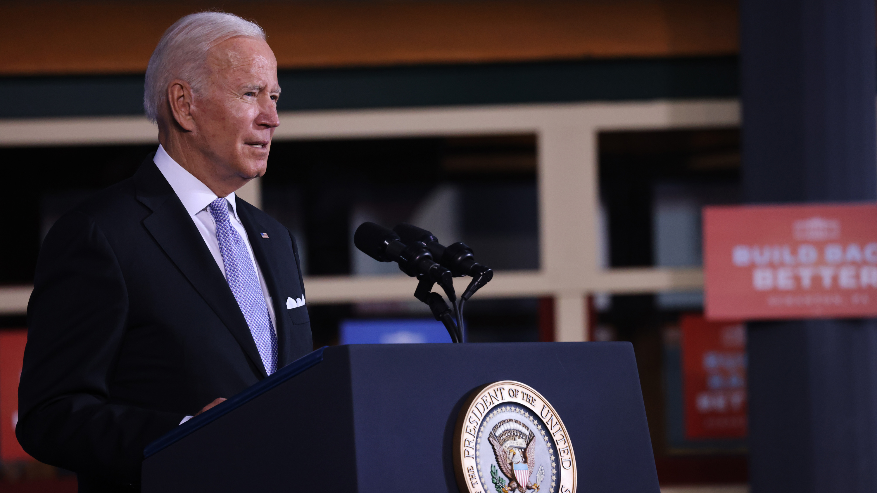 President Joe Biden speaks at an event at the Electric City Trolley Museum in Scranton, Pennsylvania, on October 20.