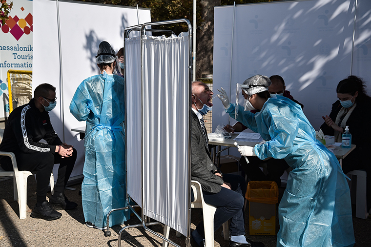 People are tested for Covid-19 by medical staff in the waterfront of Thessaloniki on Thursday, October 29.