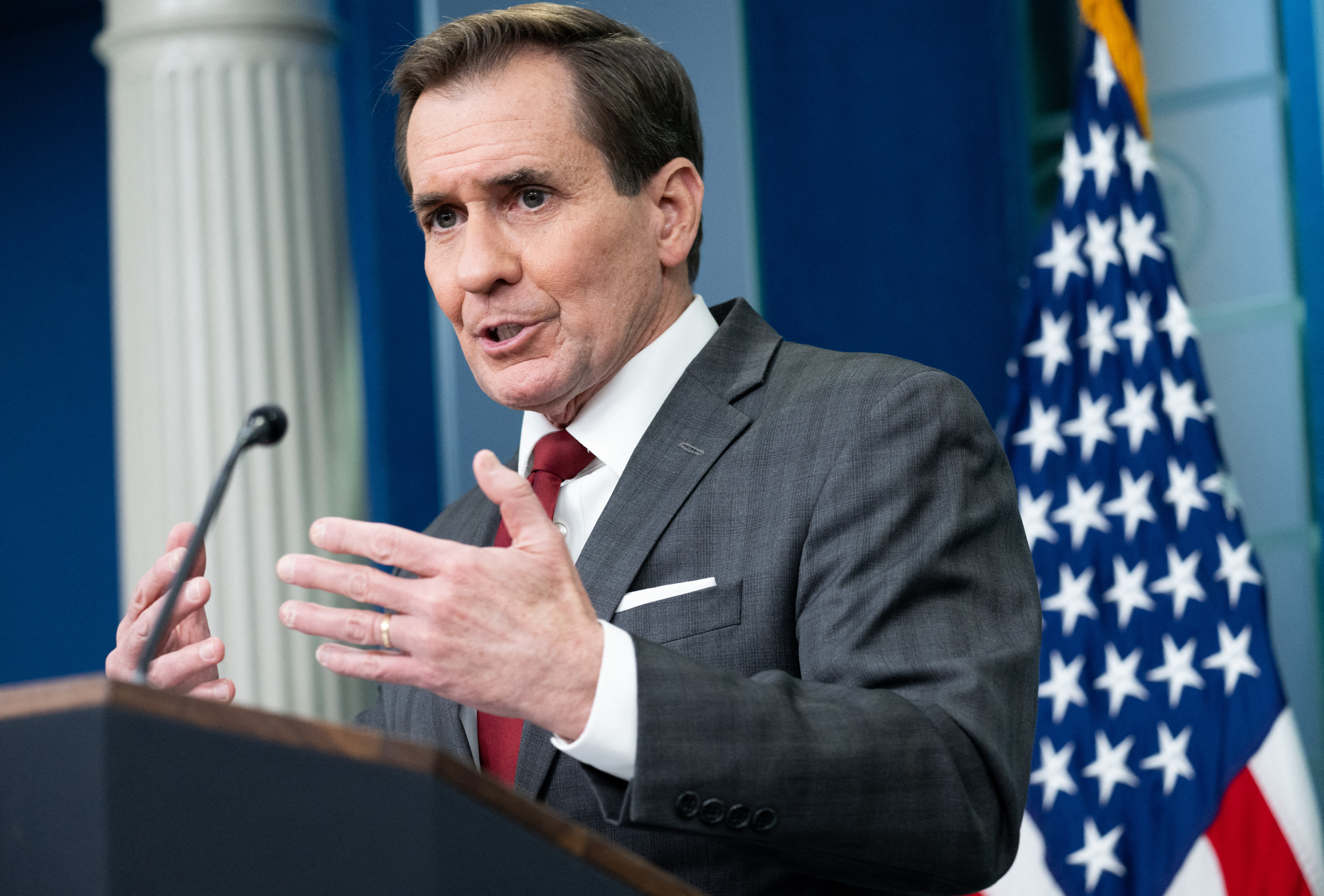 National Security Council spokesperson John Kirby speaks during a press briefing at the White House in Washington, DC, on January 24.