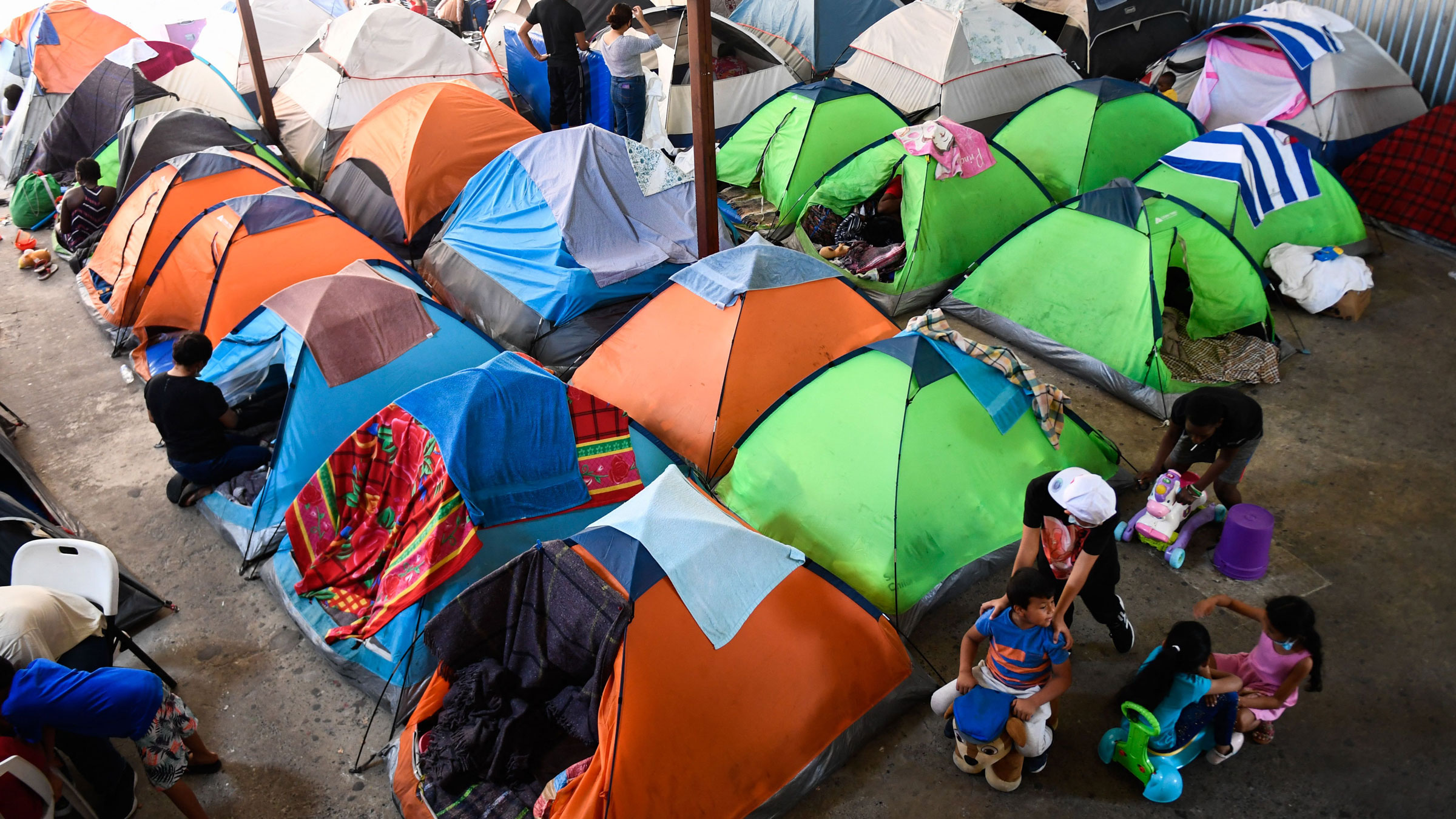 Migrants live in tents in Tijuana, Mexico, in April.