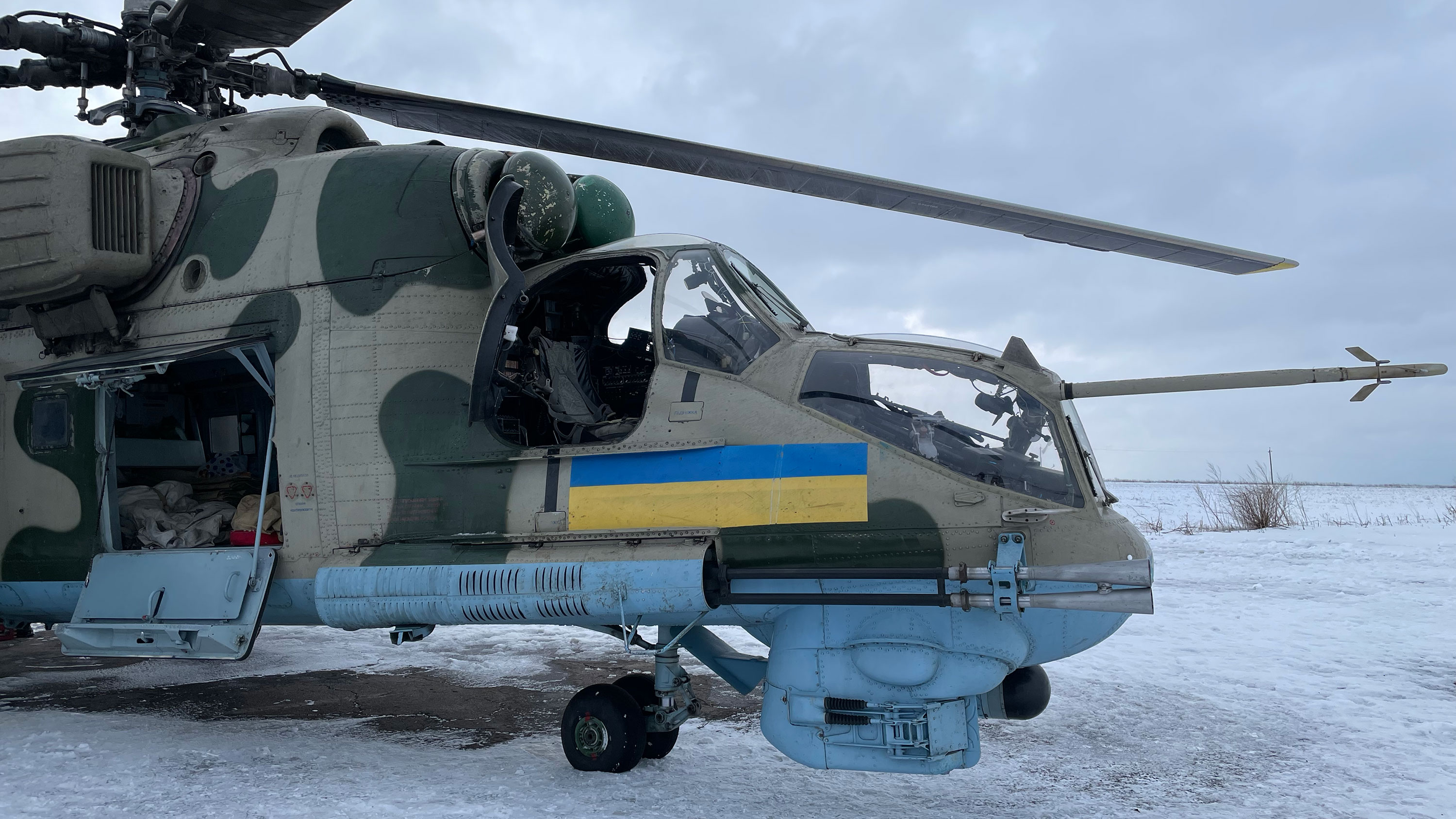 Among Ukraine’s helicopter fleet, is the Soviet-built armored Mi-24. 