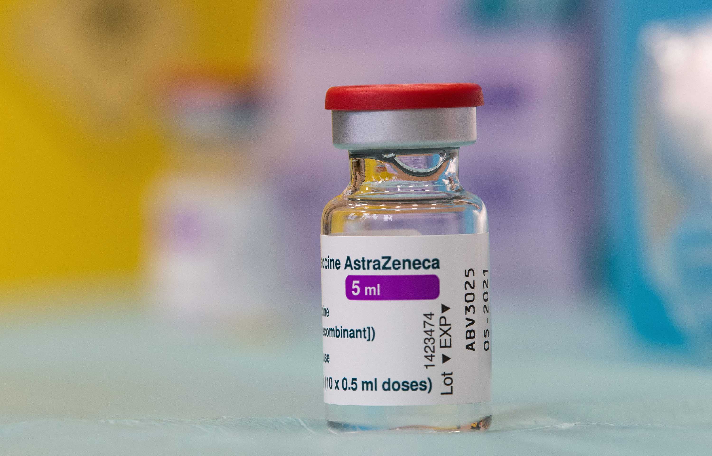 A vial of the AstraZeneca Covid-19 vaccine is pictured at the Pirogov Hospital in Sofia, Bulgaria, on February 7. 
