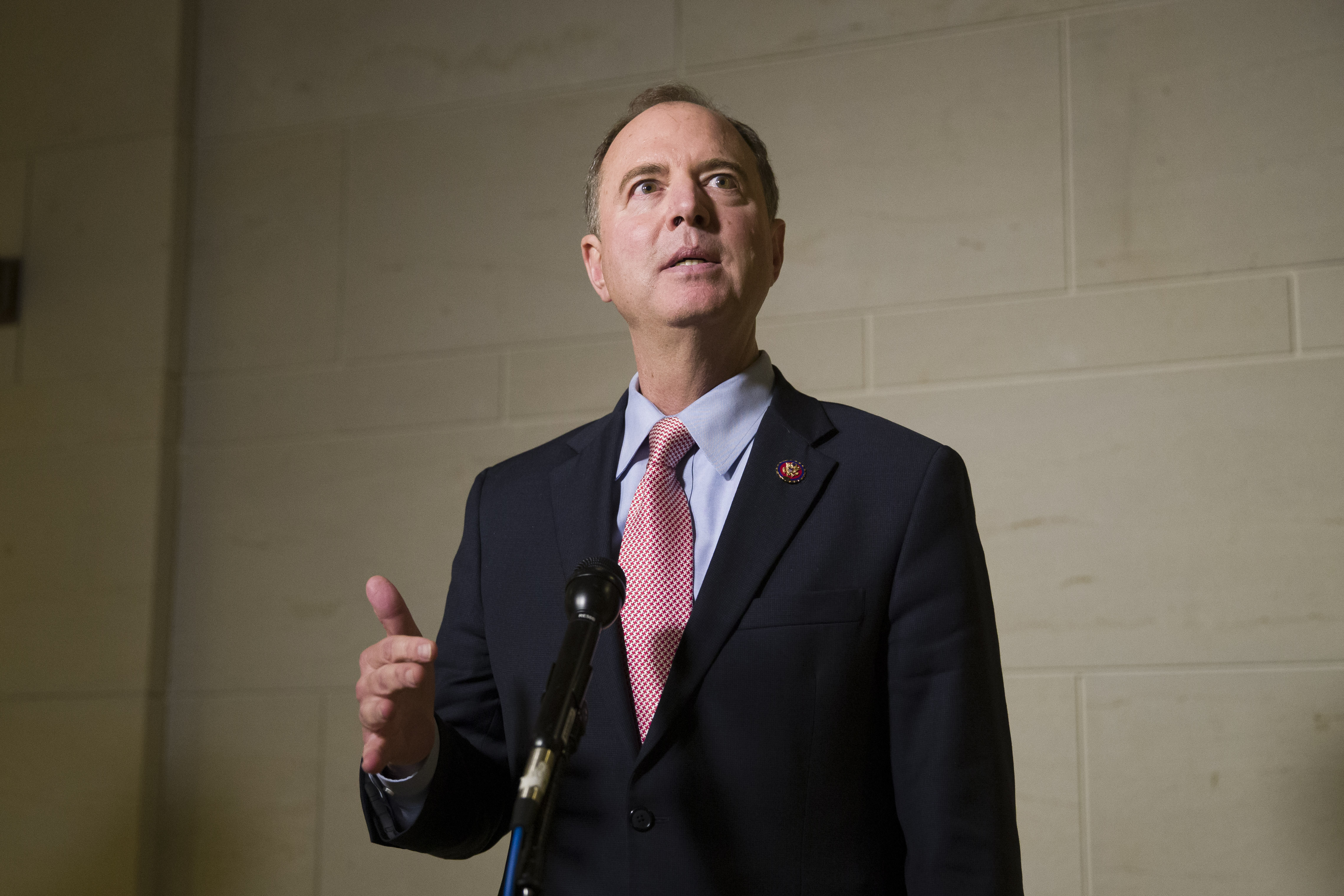 House Intelligence Committee Chairman Adam Schiff speaks with reporters after meeting with former US ambassador to Ukraine Marie Yovanovitch on Capitol Hill on Oct. 11, 2019, in Washington. 