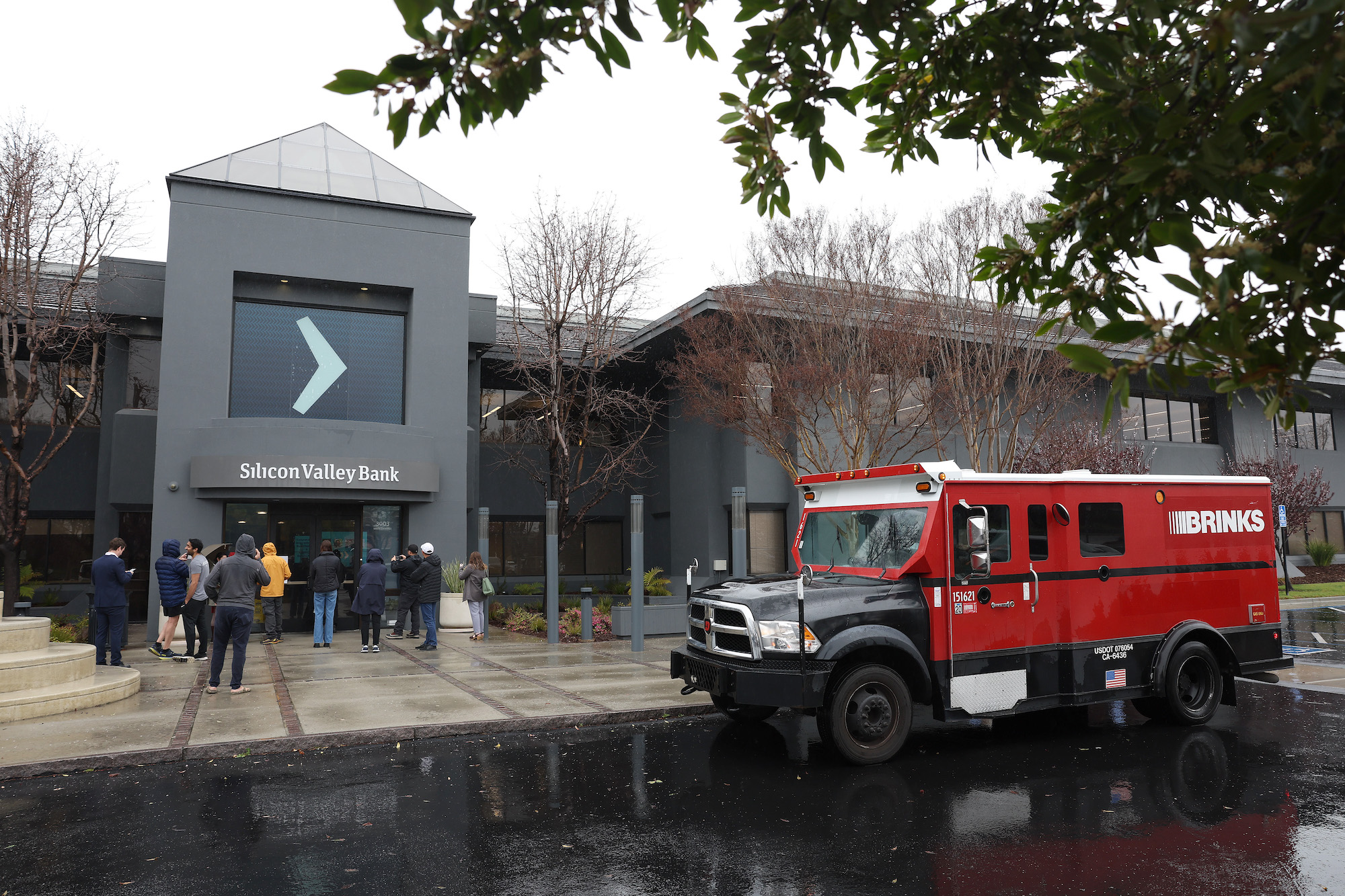 An armored truck sits parked in front of the shuttered Silicon Valley Bank headquarters in Santa Clara, California, on March 10.