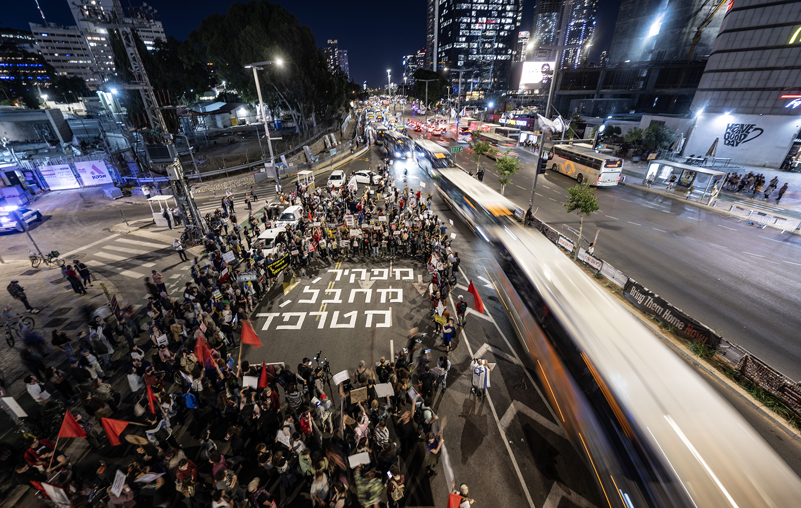 People gather for a demonstration demanding the immediate return of prisoners held by Hamas, in front of the Ministry of Defence building in Tel Aviv, Israel on May 7.
