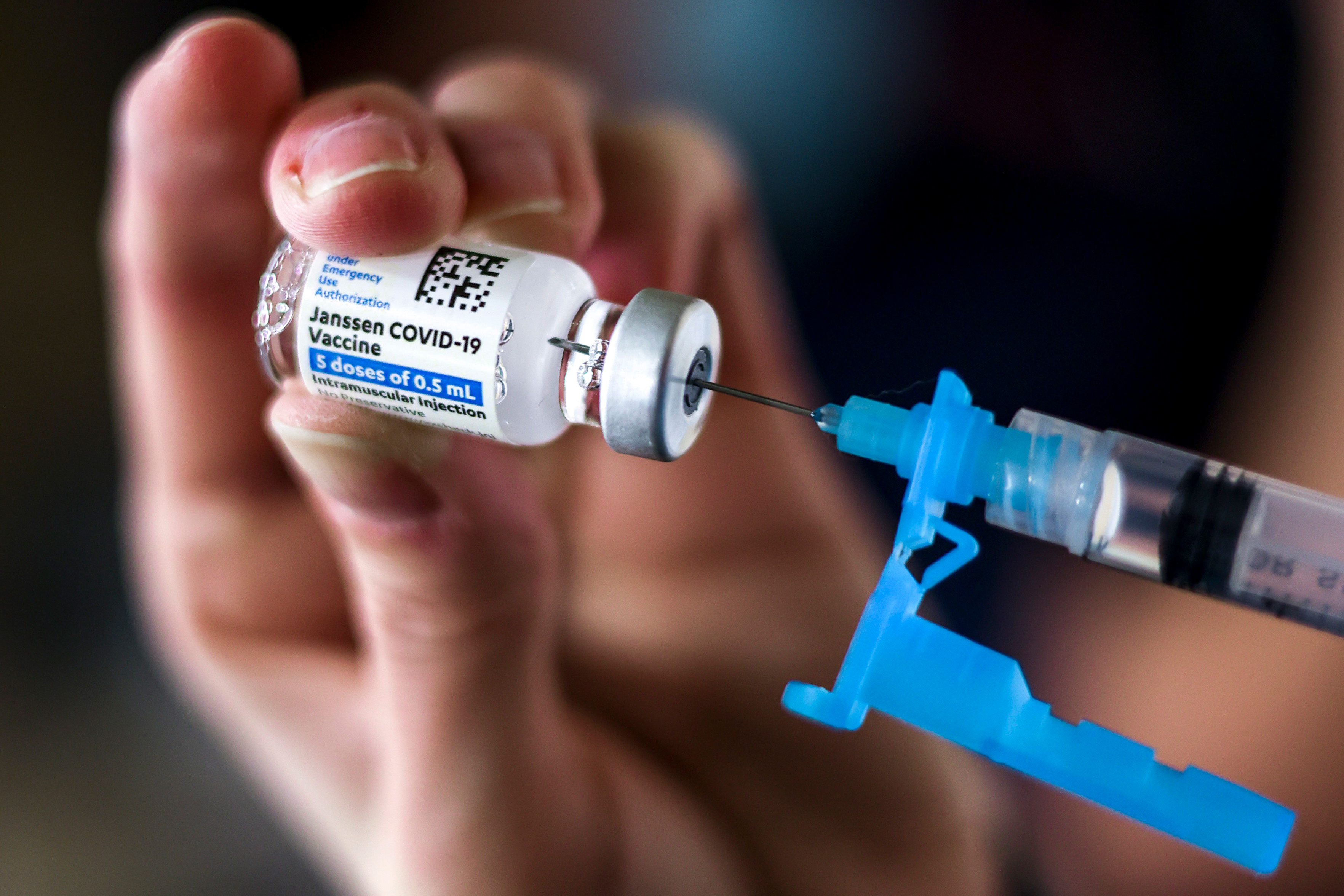 A dose is drawn from a vial of the Johnson & Johnson COVID-19 vaccine at an event put on by the Thornton Fire Department on March 6 in Thornton, Colorado. 