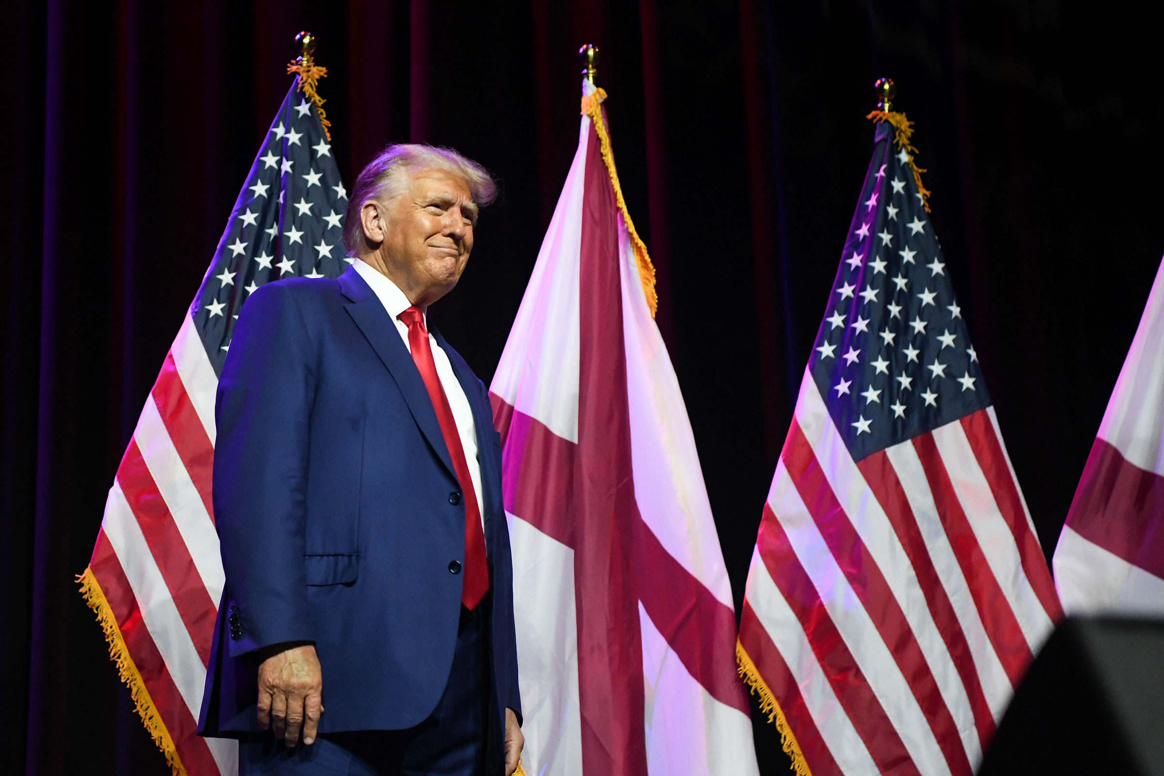 Former President Donald Trump looks on during the Alabama Republican Party’s 2023 Summer meeting at the Renaissance Montgomery Hotel on August 4, 2023 in Montgomery, Alabama.
