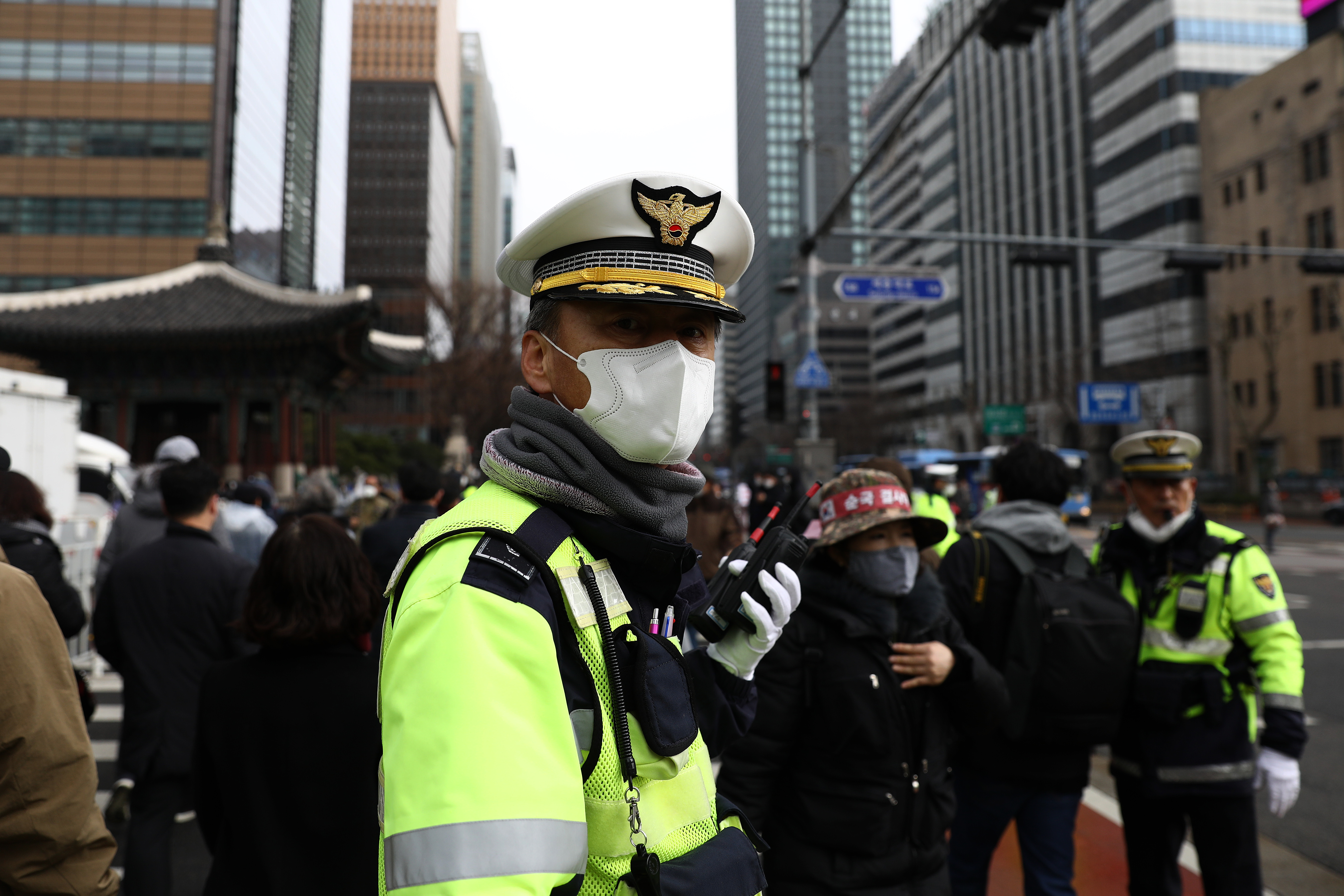 A South Korean policeman in Seoul on February 22, 2020.