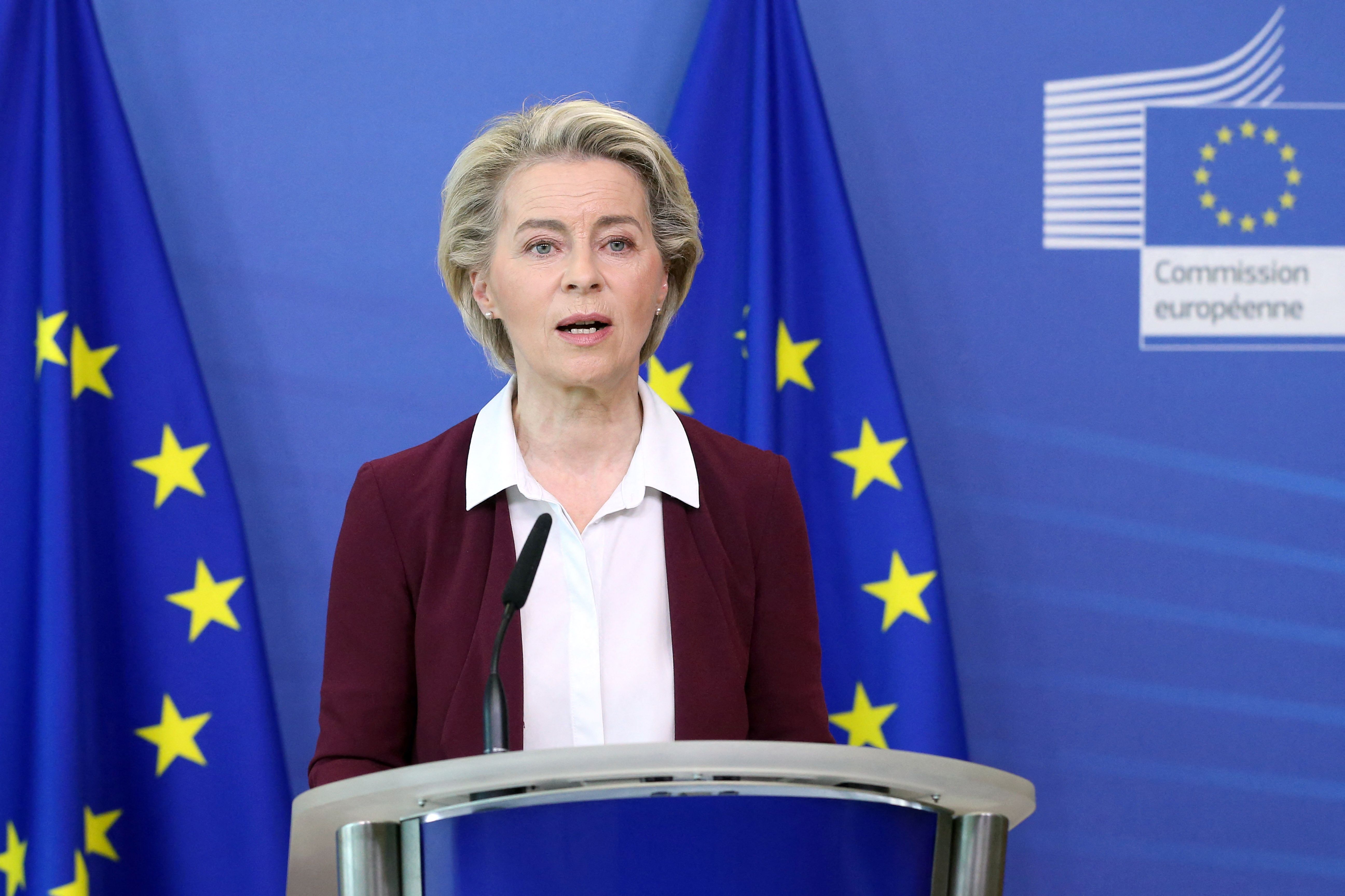 President of the European Commission, Ursula von der Leyen, speaks during a press conference at the EU headquarters in Brussels on July 10, 2021. 