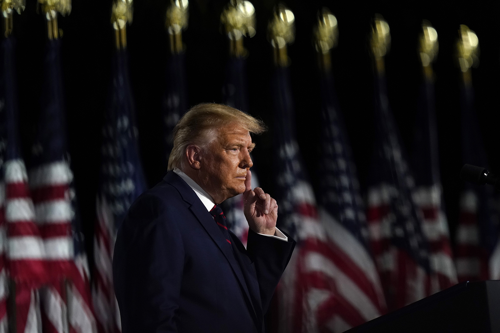 President Donald Trump speaks from the South Lawn of the White House on the fourth day of the Republican National Convention on Thursday in Washington.