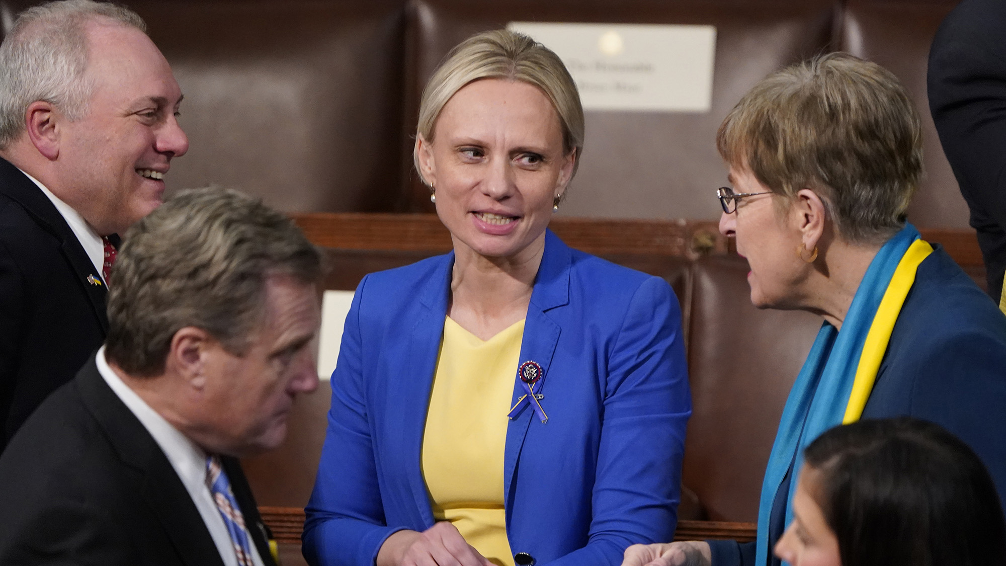 Rep. Victoria Spartz, the first Ukrainian-born member of Congress speaks with other members prior to the start of President Joe Biden’s State of the Union address on March 1. 