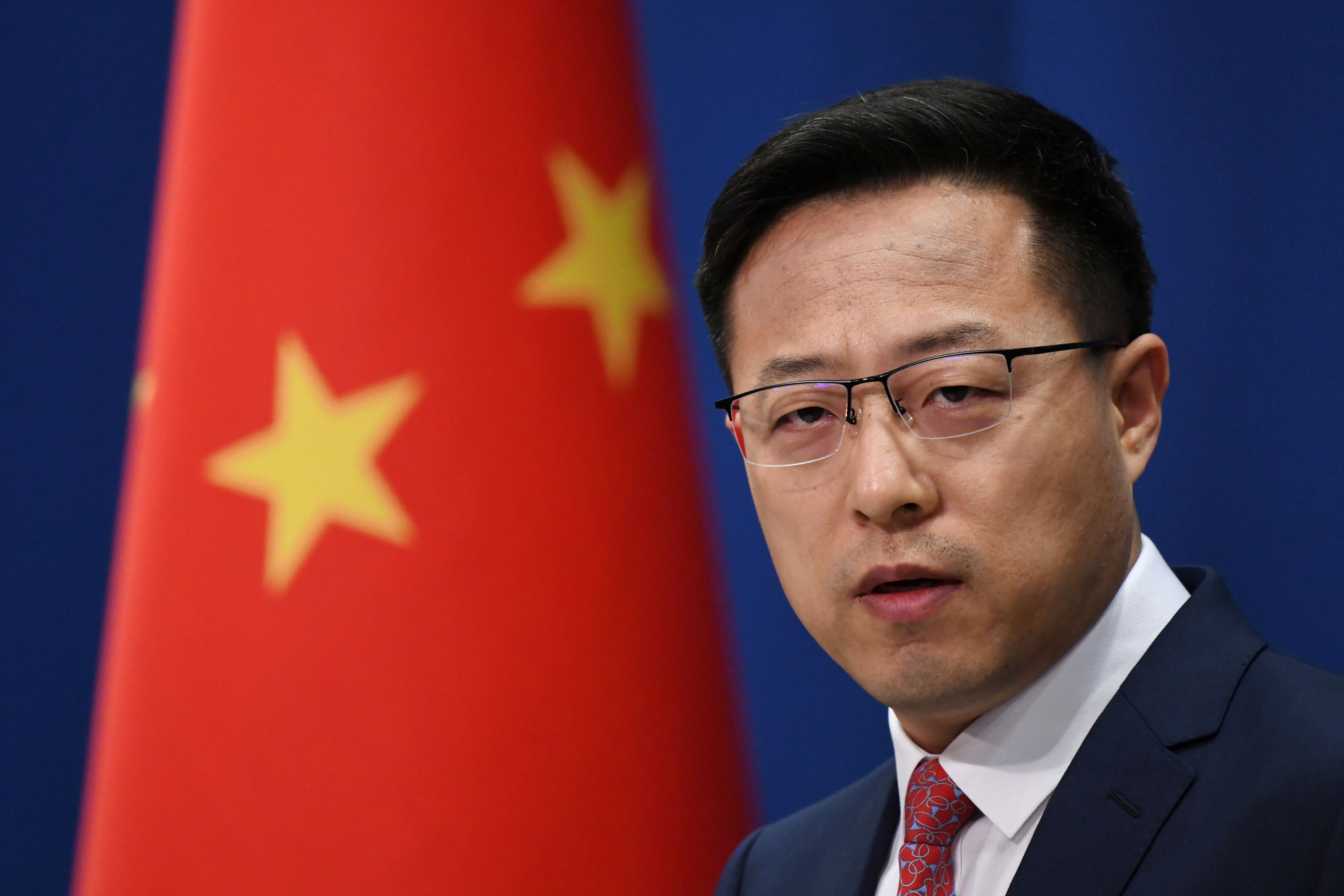 Zhao Lijian, a spokesperson for China's Foreign Ministry, speaks at a media briefing in Beijing on April 8.