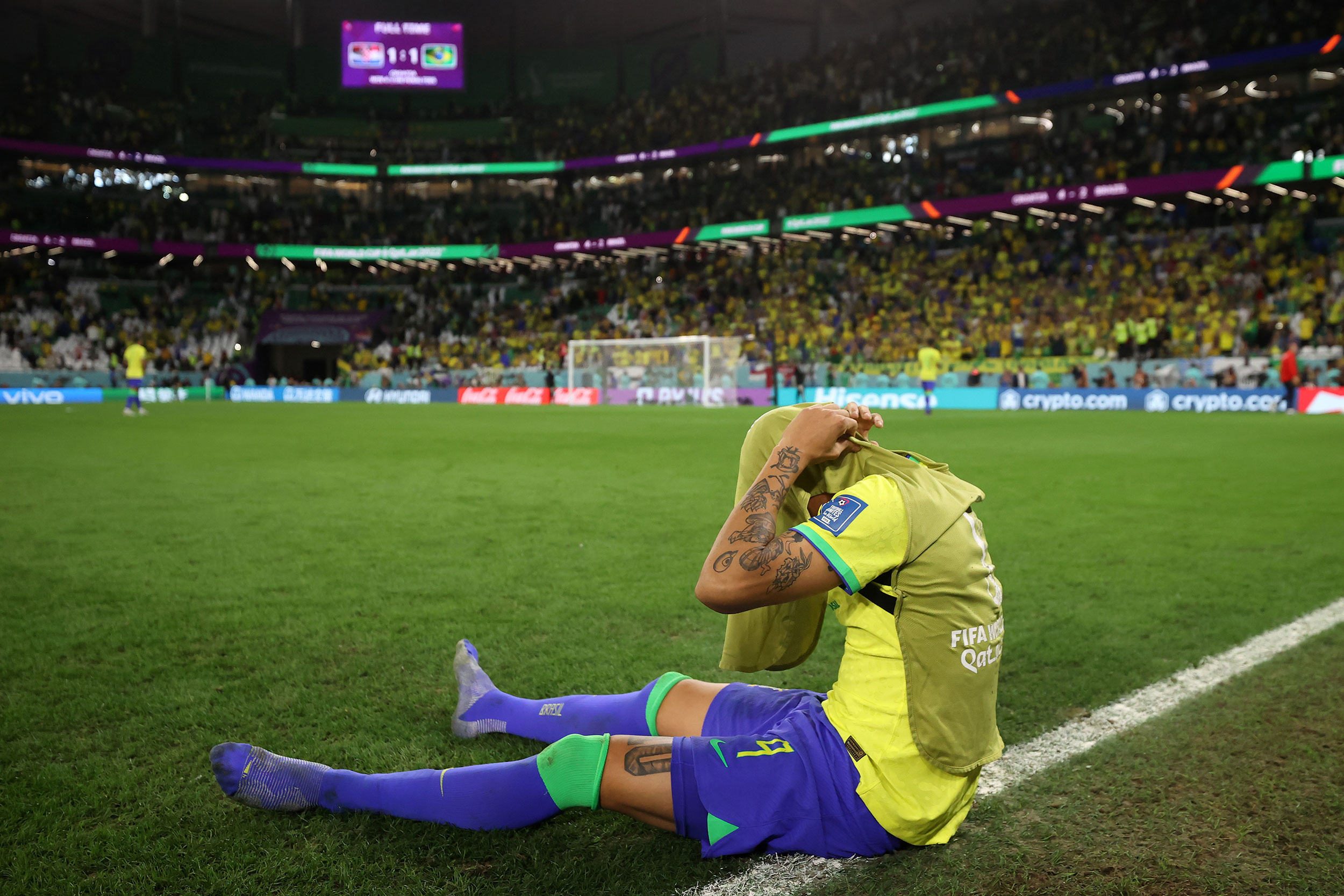 Brazil’s Richarlison reacts after the loss.