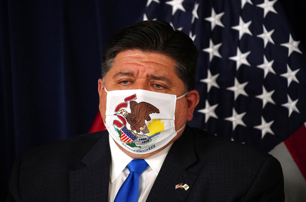 Illinois Governor J.B. Pritzker at a press conference at the James R. Thompson Center on September 22.