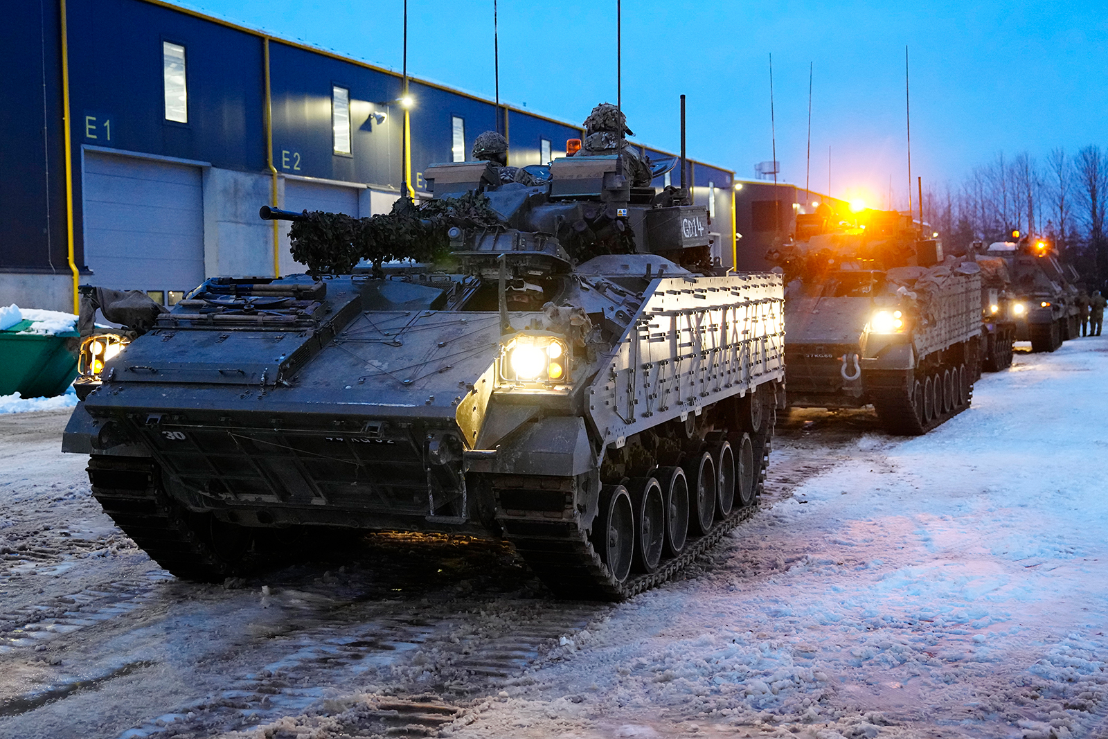 British armored vehicles prepare to move at the Tapa military camp in Estonia on January 19.