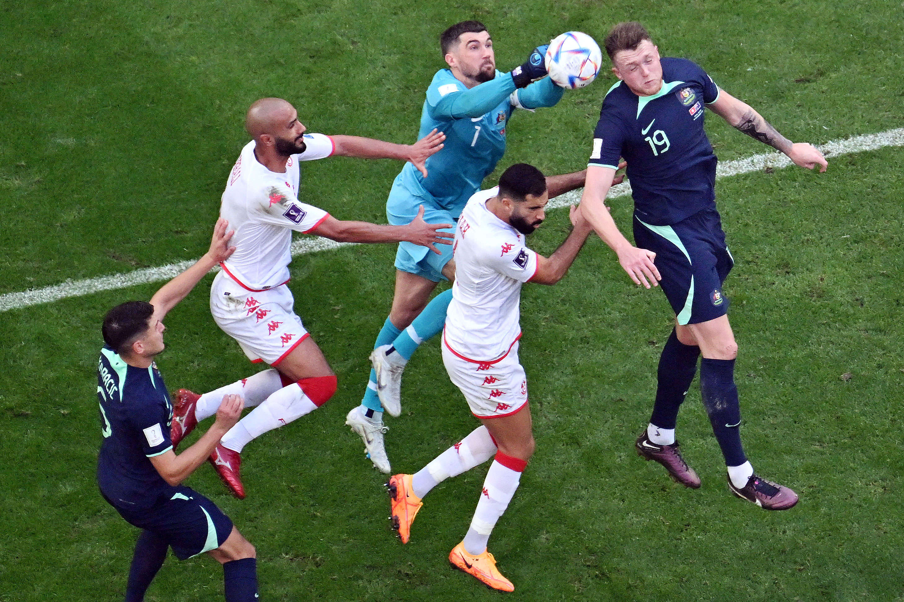 Australia's goalkeeper Mathew Ryan makes a save during Saturday’s match. 