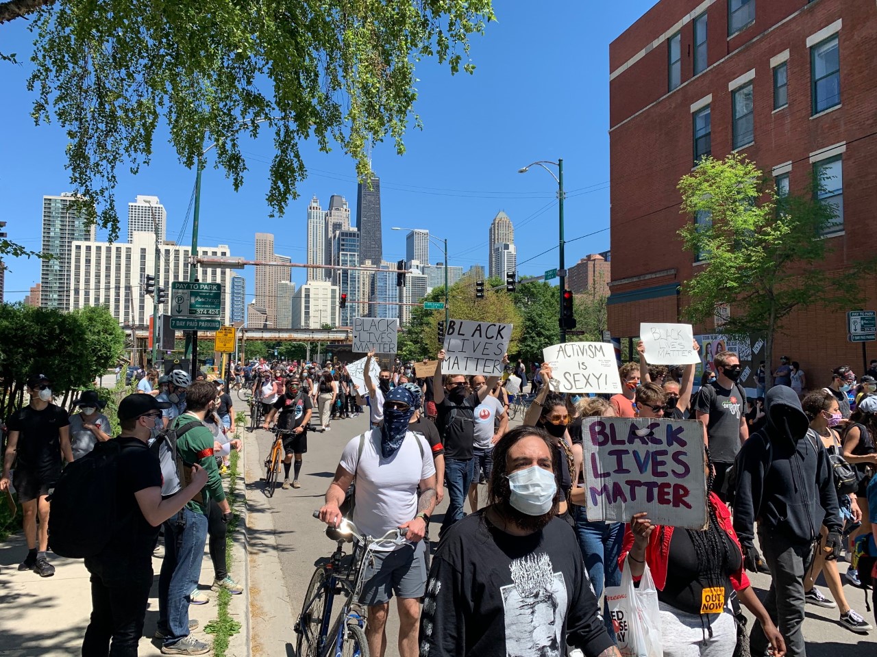 Protesters march in Chicago on June 6, 2020.