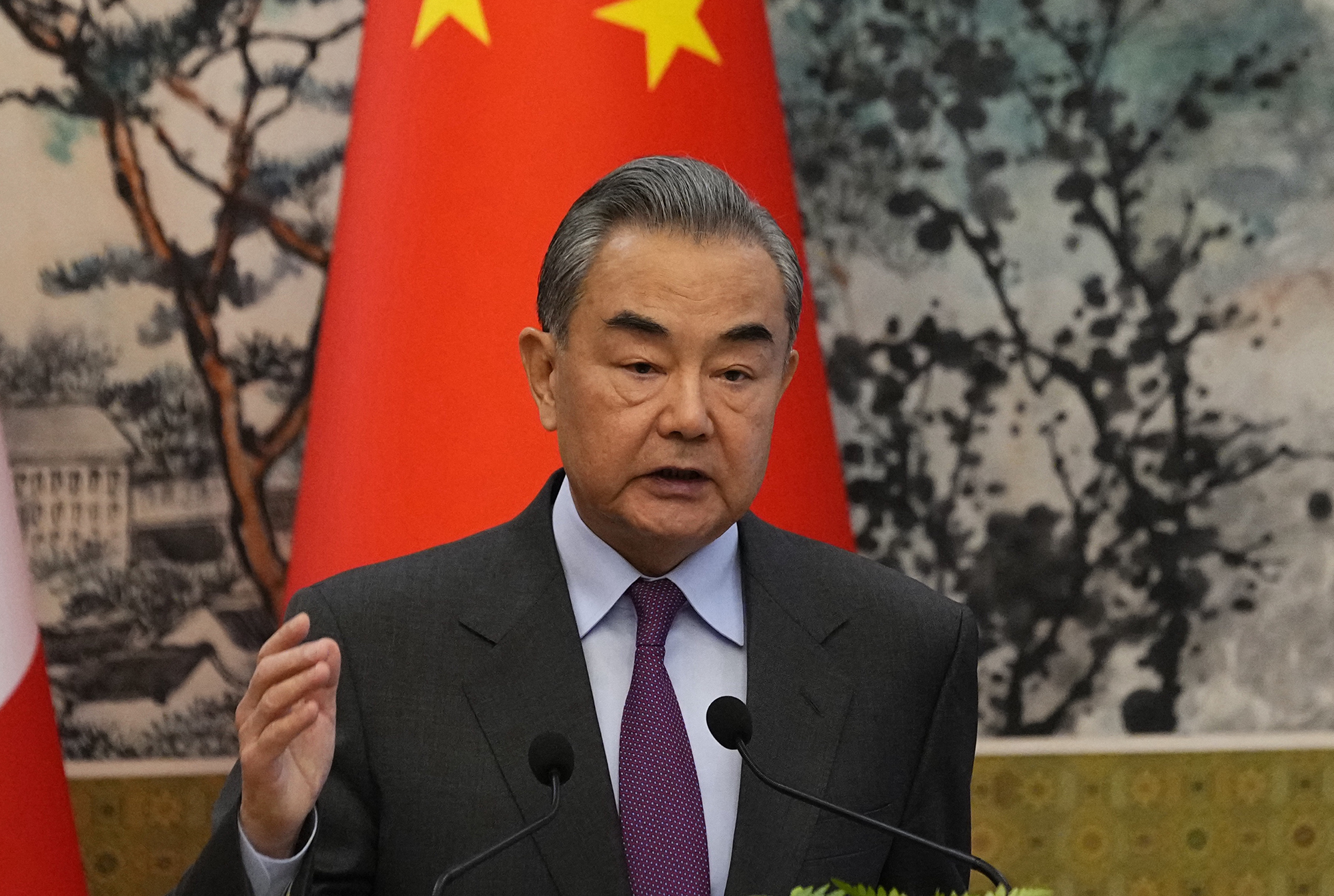 China's Foreign Minister Wang Yi speaks during a press conference at the Diaoyutai State Guesthouse in Beijing, China, on April 1.