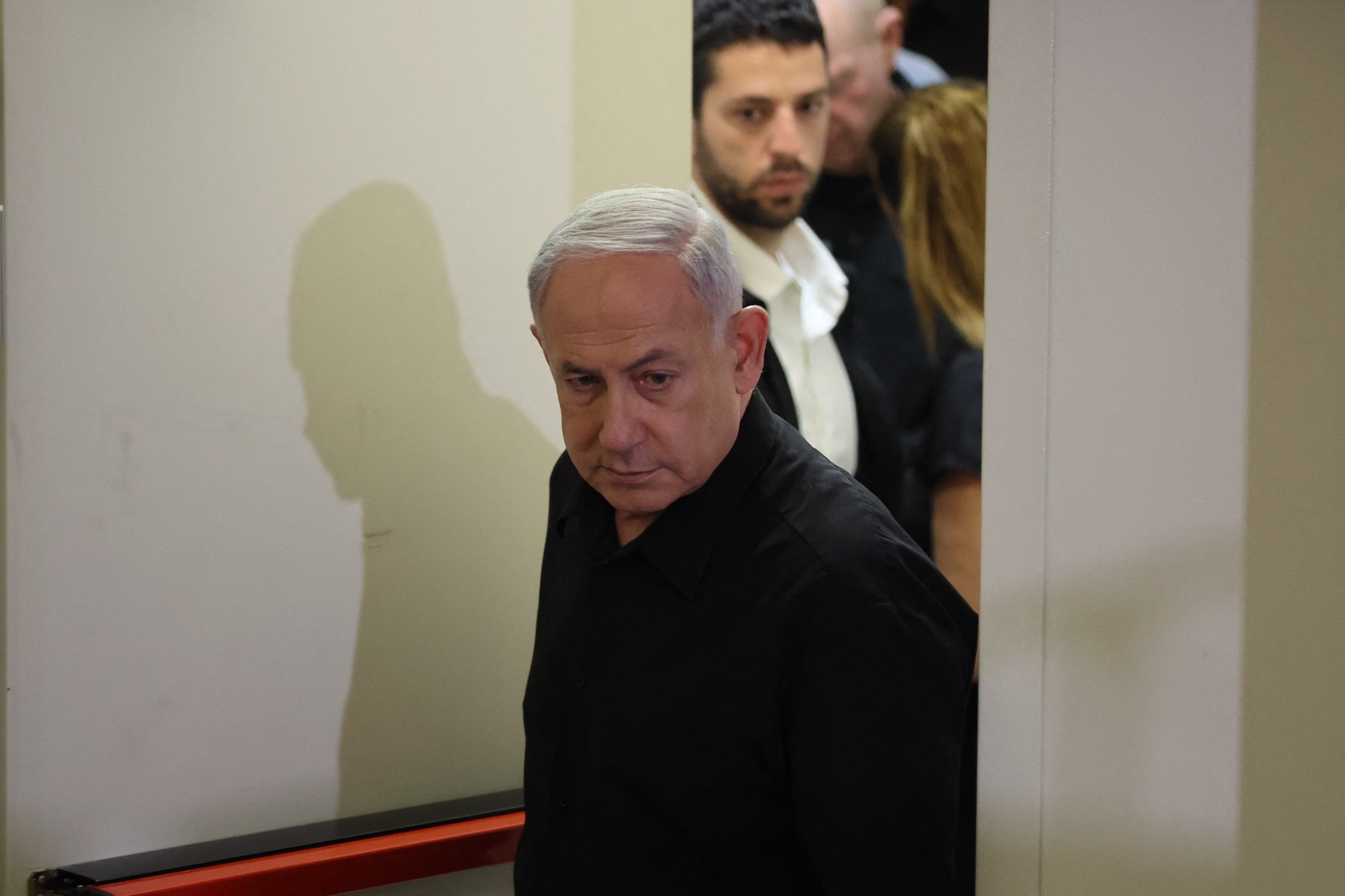 Israeli Prime Minister Benjamin Netanyahu attends a press conference at the Kirya military base in Tel Aviv on October 28.