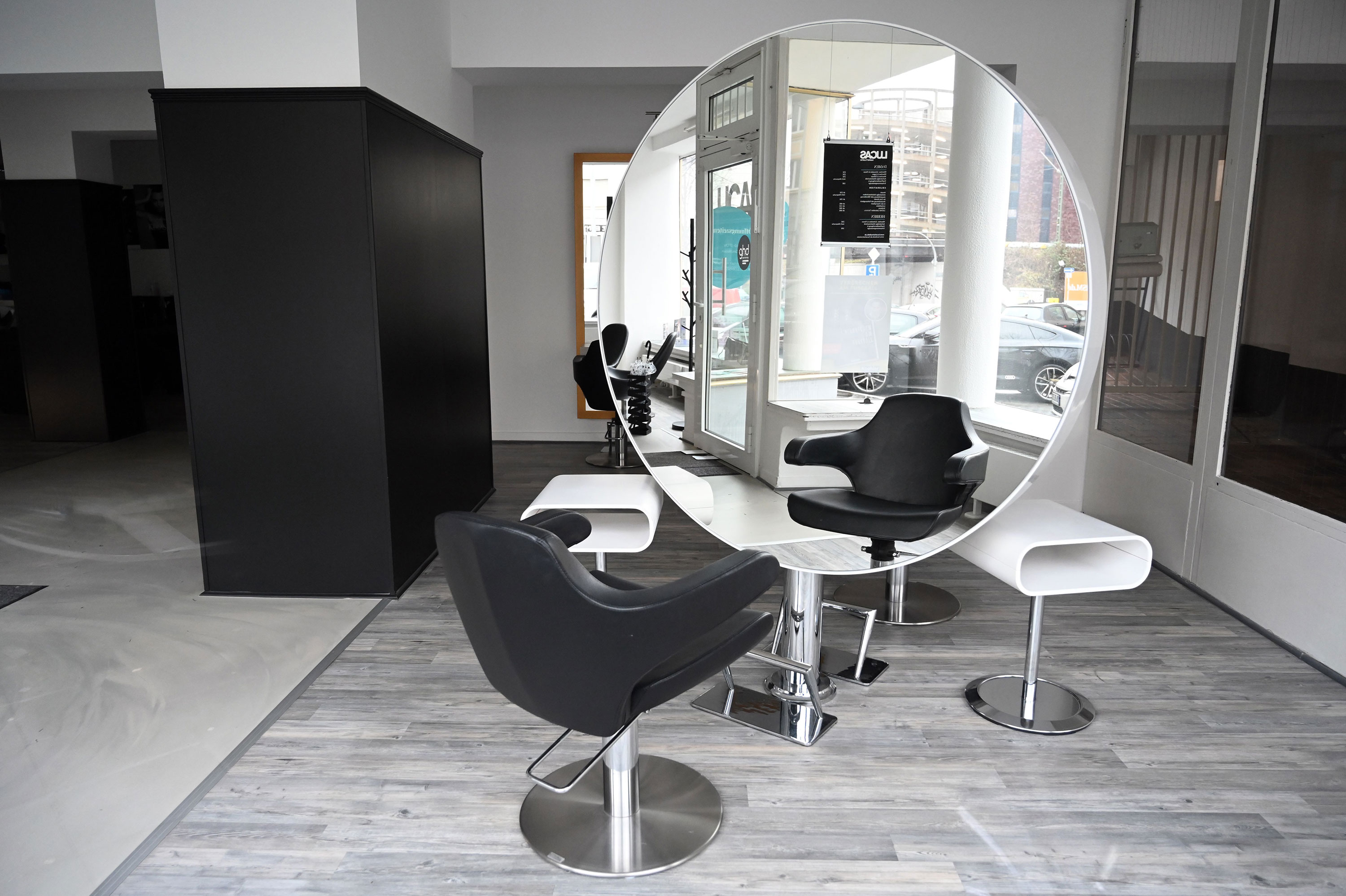 A closed and empty salon is seen in Dortmund, Germany, on January 19.