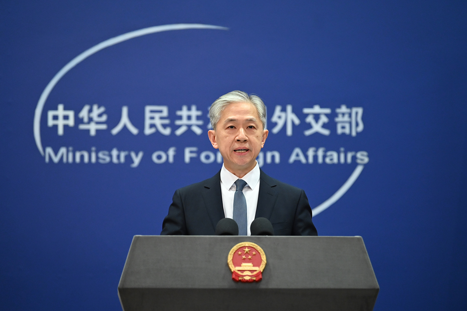 Wang Wenbin, spokesman for the Chinese Foreign Ministry, speaks at a press conference in Beijing, China on March 12.