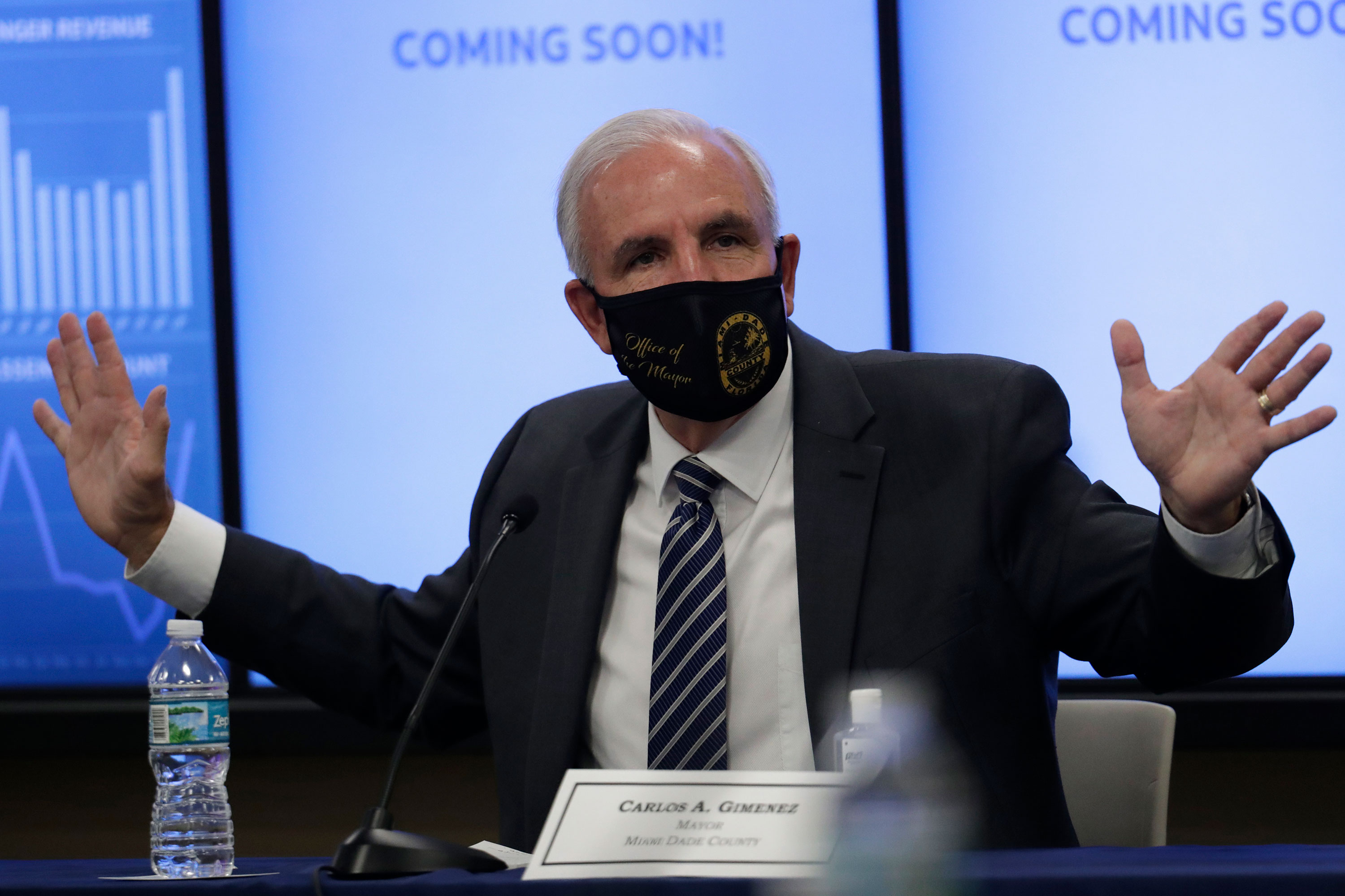 Miami-Dade County Mayor Carlos Gimenez speaks during a roundtable discussion with Florida Gov. Ron DeSantis and Miami-Dade County mayors on July 14 in Miami.