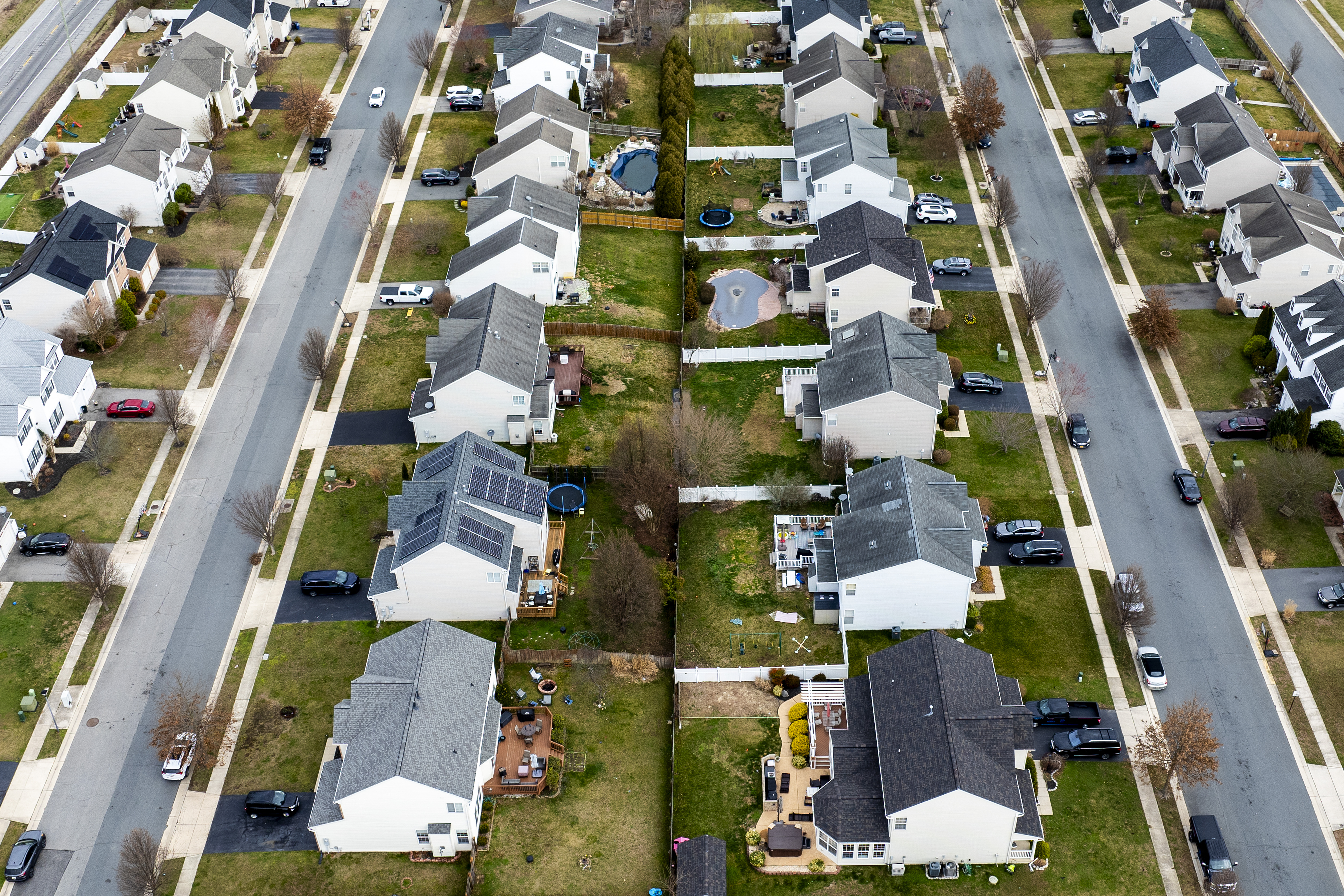 This aerial photo shows houses in Centreville, Maryland, on March 4.