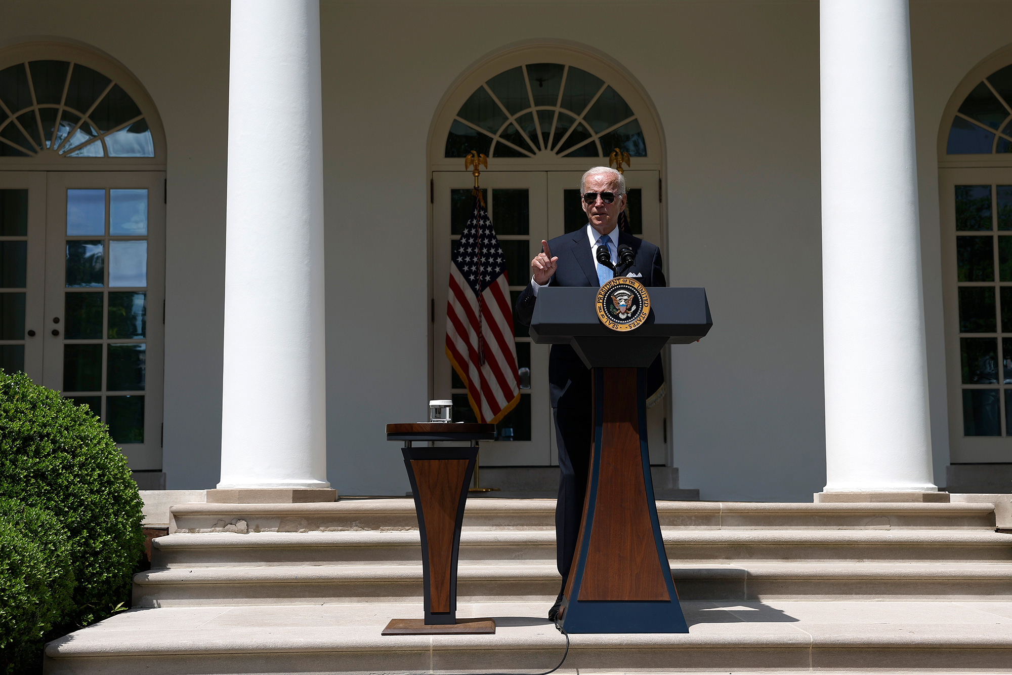 U.S. President Joe Biden delivers remarks at the White House in Washington, DC., on July 27.