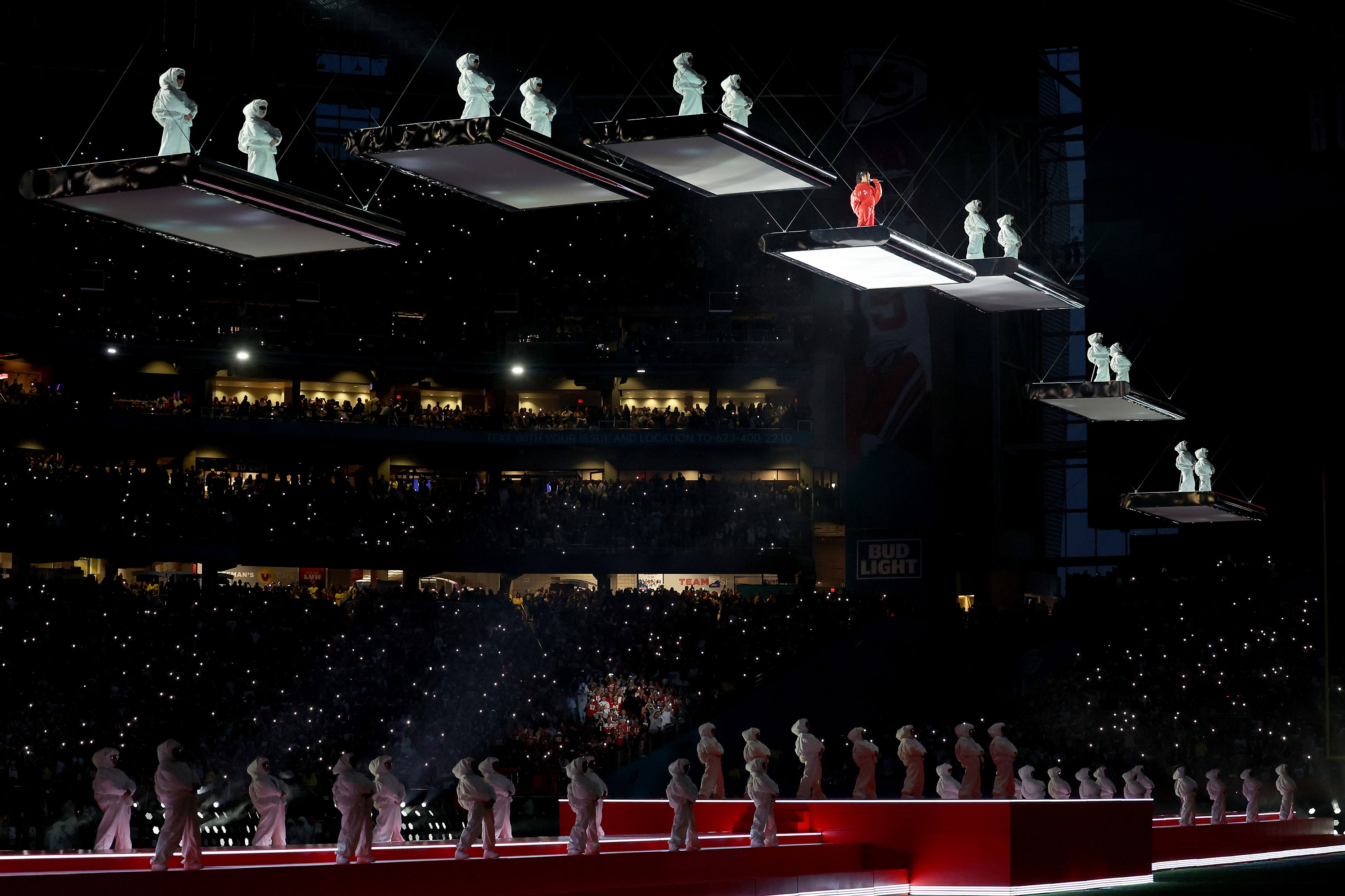 23) Iconic! Rihanna opens the show standing on a platform high above the  field