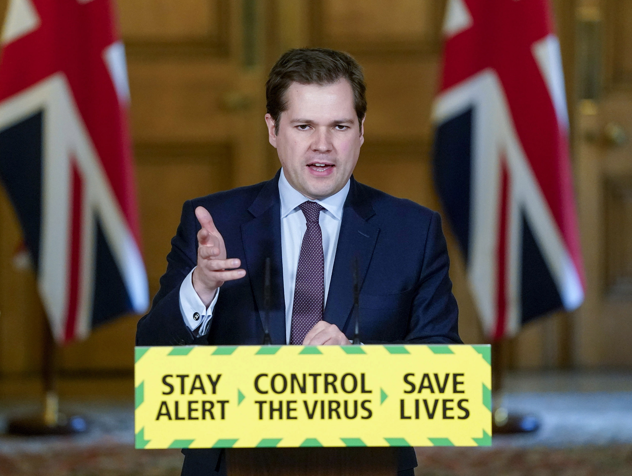 UK Communities Secretary Robert Jenrick speaks during a coronavirus media briefing at Downing Street in London on May 13. 
