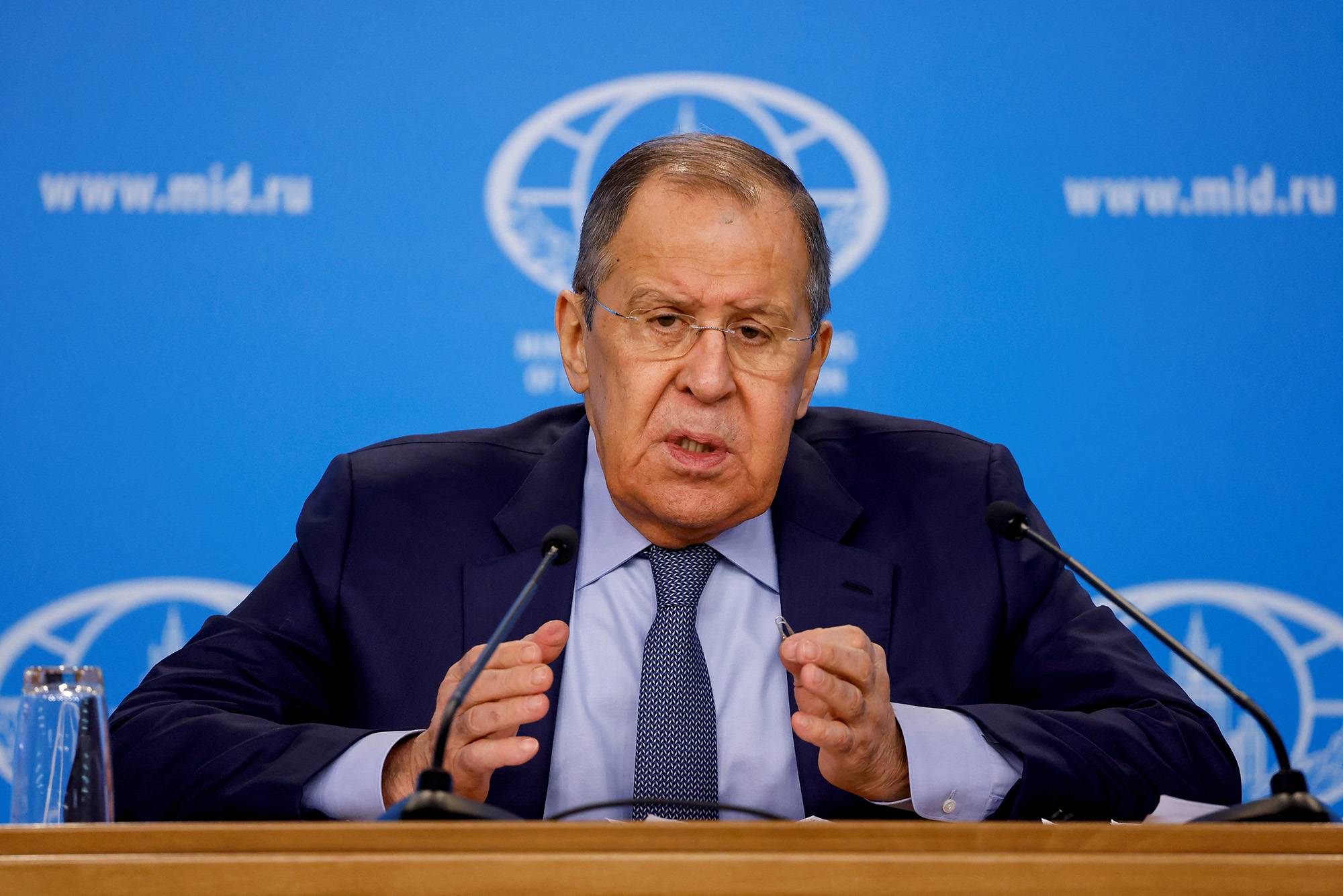 El Ministro de Asuntos Exteriores ruso, Sergei Lavrov, ofrece una conferencia de prensa anual en Moscú, Rusia, el 18 de enero.
