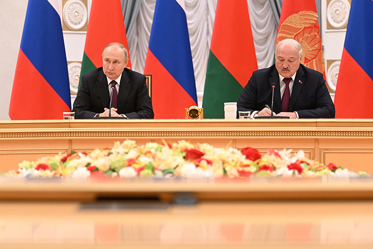 Russian President Vladimir Putin and Belarusian President Alexander Lukashenko attending a meeting in Minsk, Belarus, on December 19. 