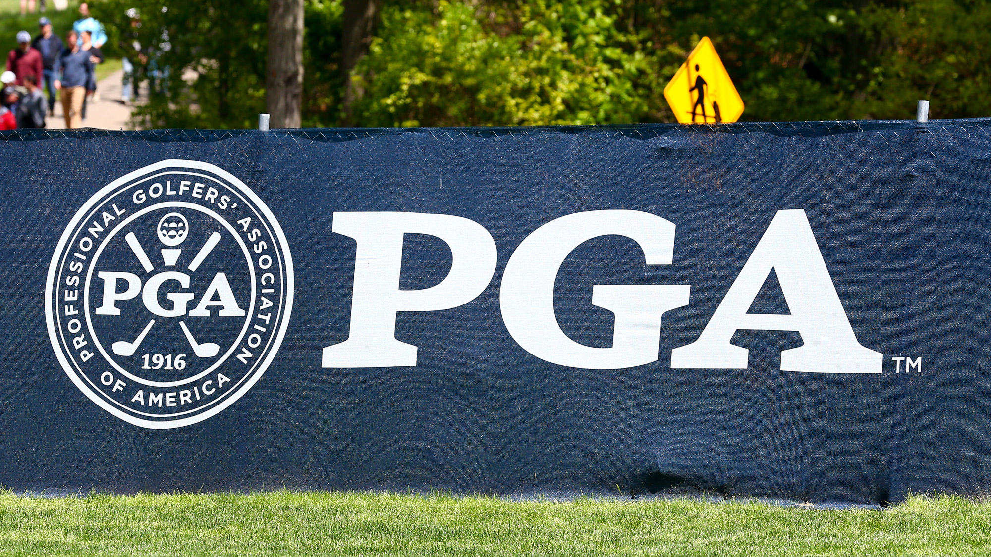 The PGA Logo is seen during the PGA Championship on May 15, 2019 at Bethpage State Park in Farmingdale, New York.