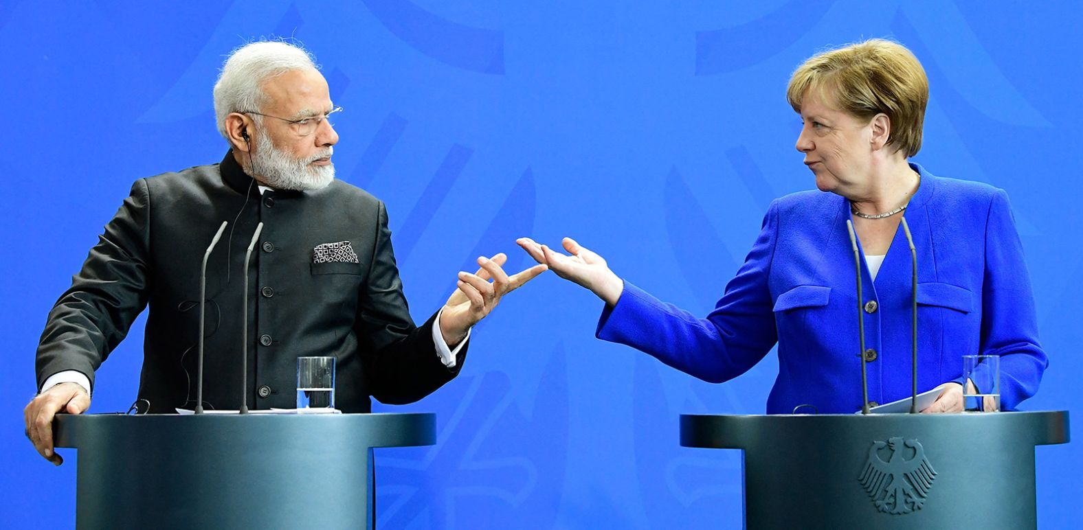 With former German Chancellor Angela Merkel in Berlin, on May 30, 2017. The European Union is India's third largest trading partner.
