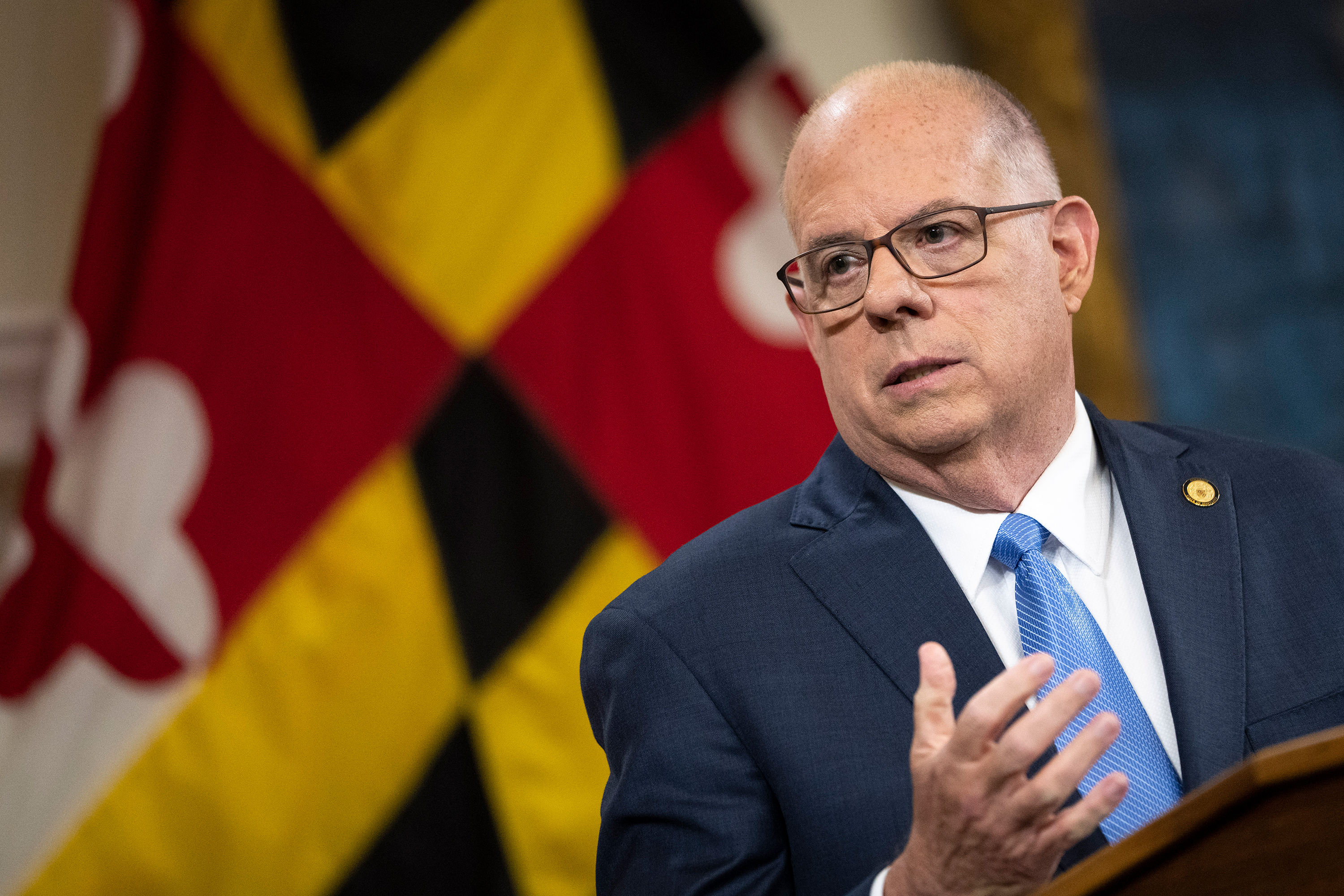 Maryland Gov. Larry Hogan speaks during a press conference in August, 2021. 