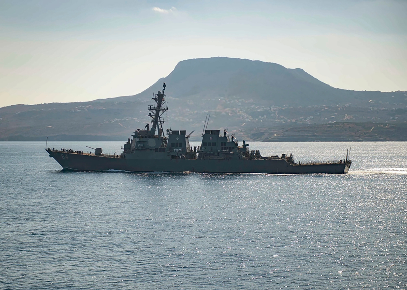 The guided-missile destroyer USS Carney in Souda Bay, Greece. 