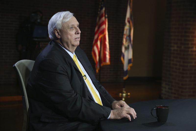 West Virginia Gov. Jim Justice prepares for a debate with Democratic challenger, Kanawha County Commissioner Ben Salango in Morgantown, West Virginia, on Tuesday, October 13. 