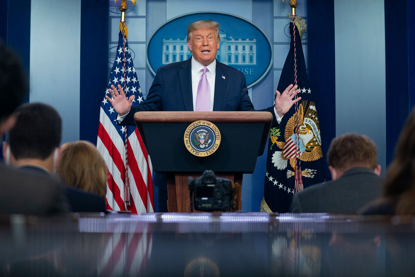 President Trump speaks at a news conference at the White House on Tuesday.