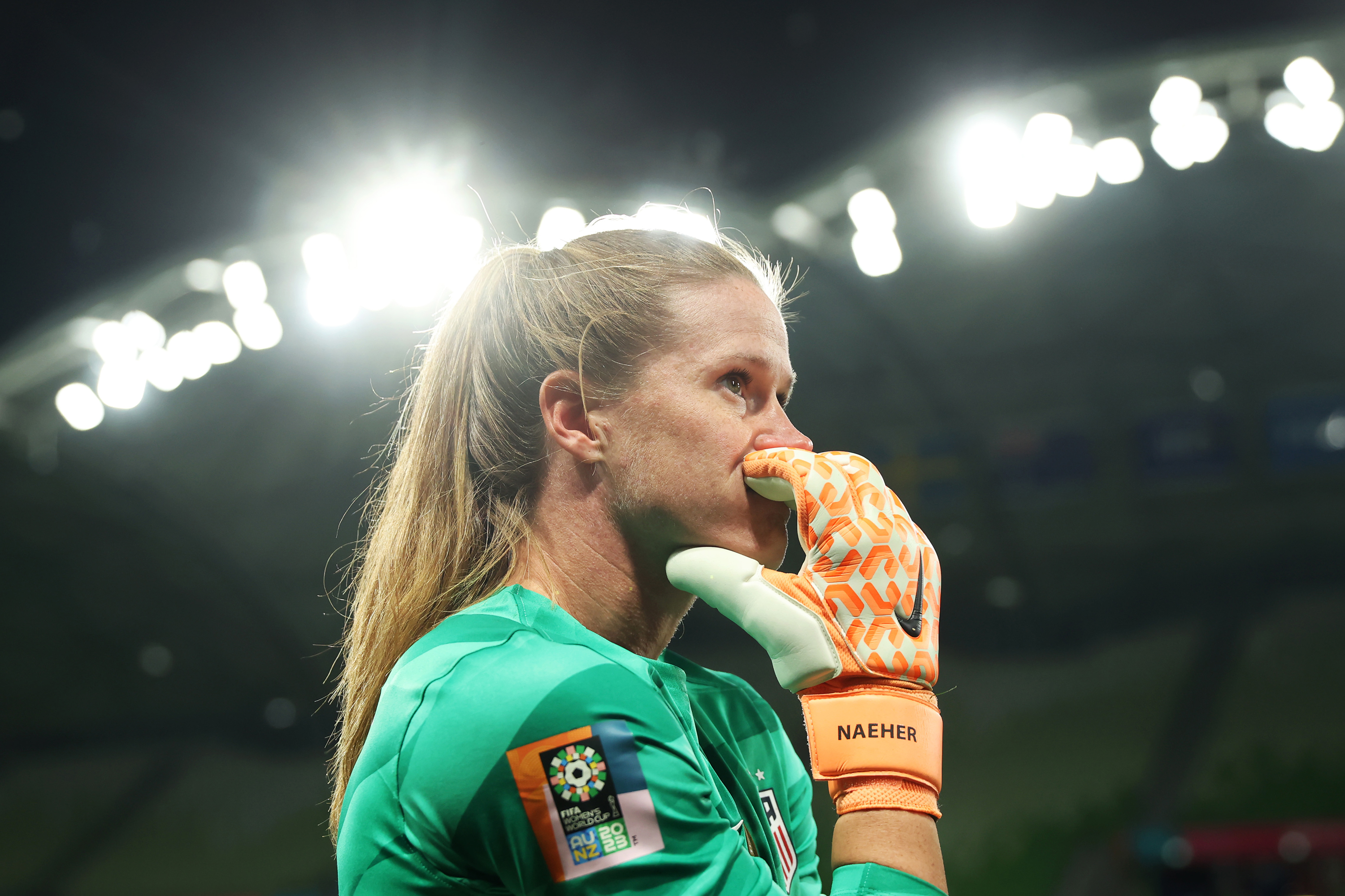 Alyssa Naeher shows dejection after the her team's defeat through the penalty shootout.