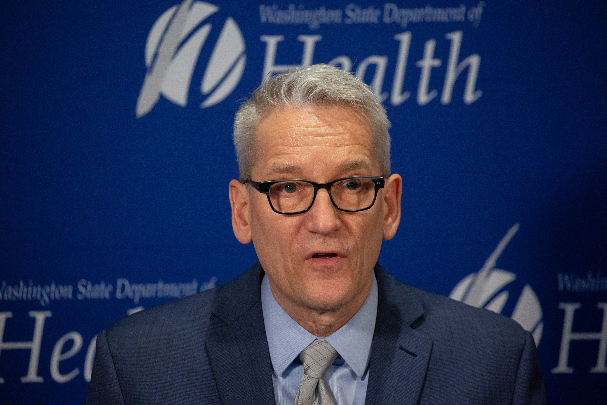 Washington state Secretary of Health John Wiesman speaks during a press conference on January 21, in Shoreline, Washington.