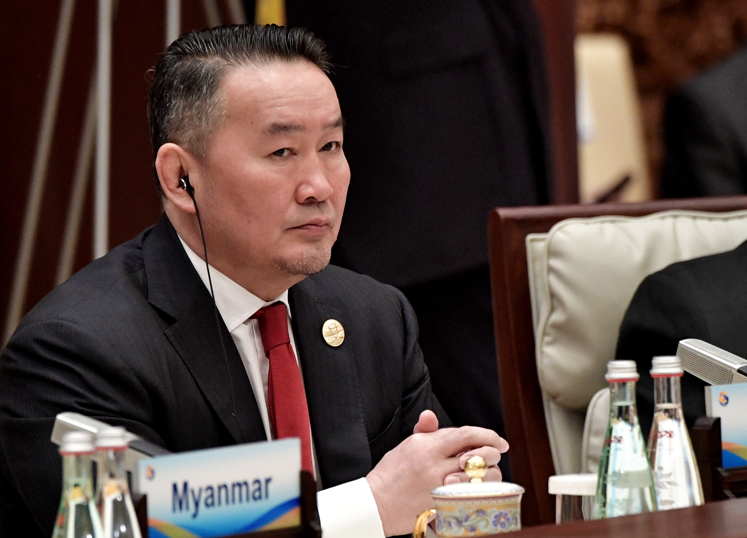 Mongolia's President Khaltmaagiin Battulga attends a roundtable summit session in Beijing on April 27, 2019. 