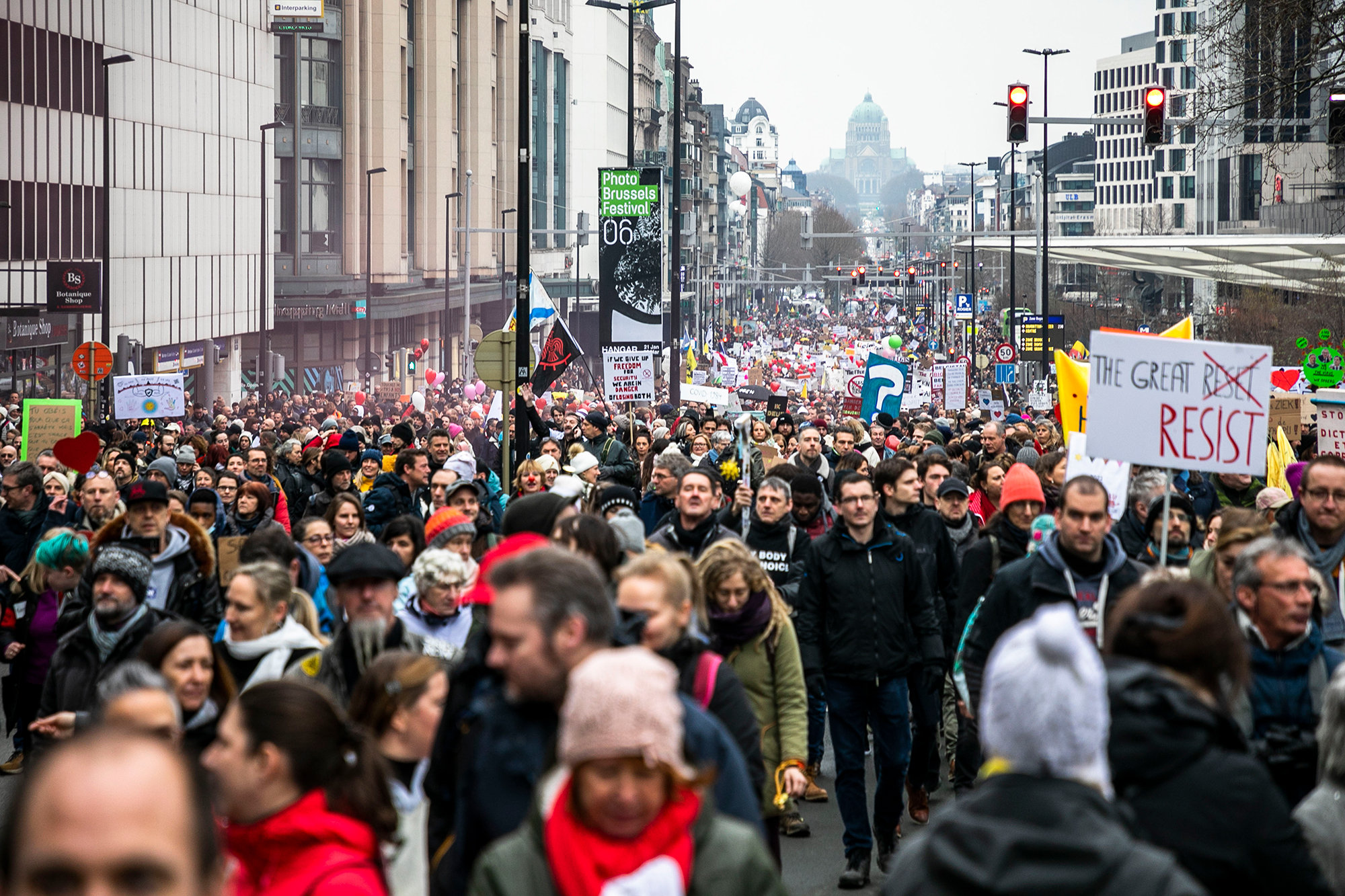 People attend a protest against Covid-19 restrictions in Brussels, Belgium, on Sunday, January 23. 