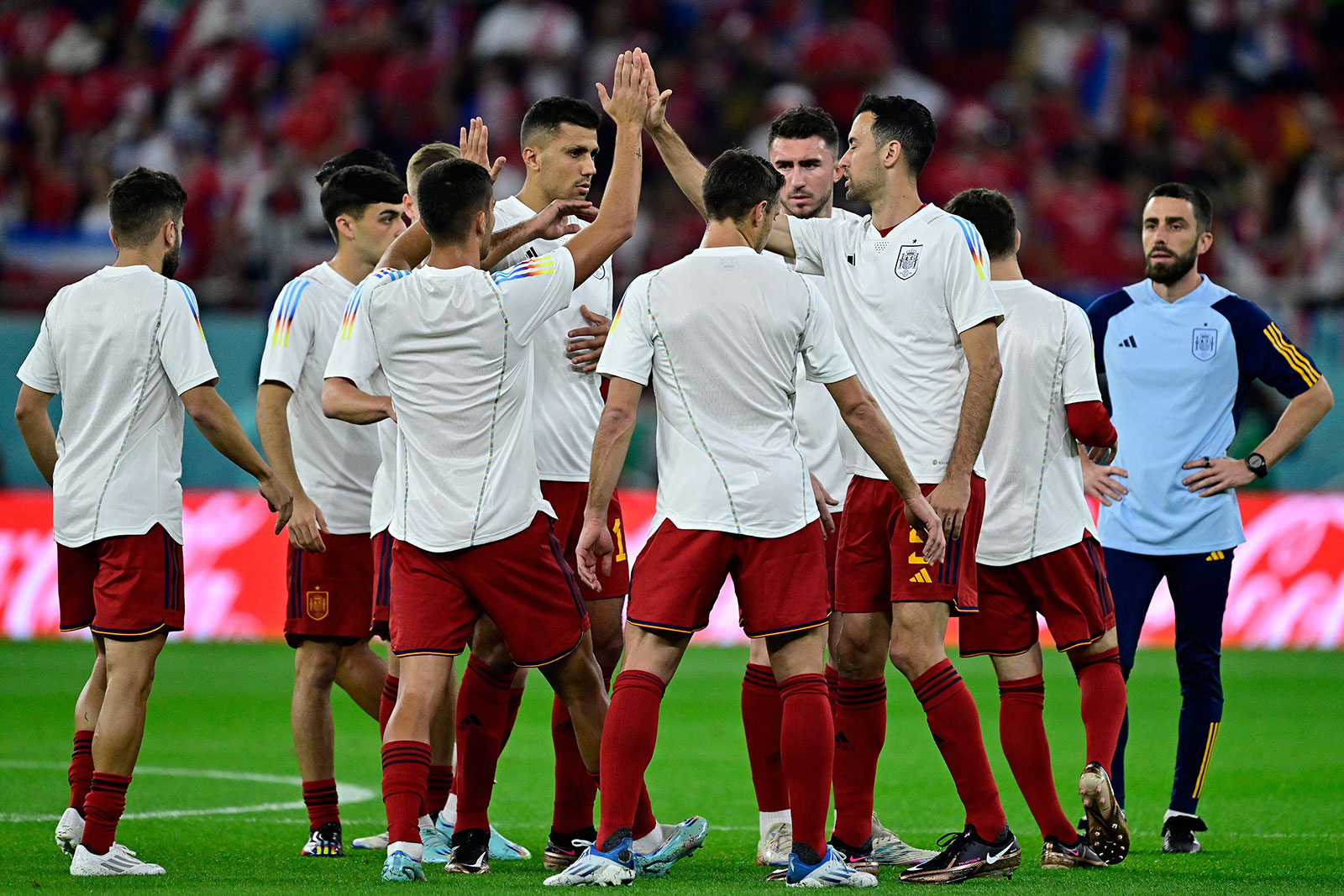Spain players prepare for their match against Costa Rica on November 23.